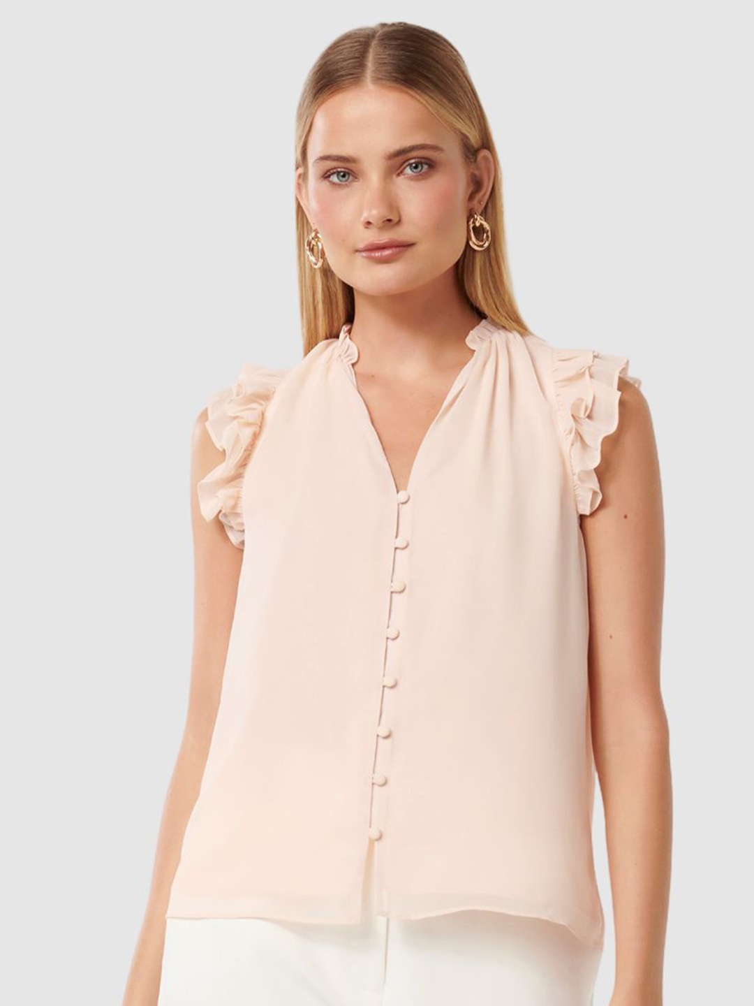 

Forever New Women Solid V-Neck Shirt Style Top, Beige
