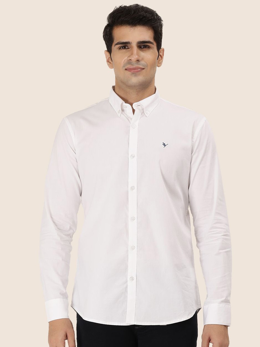 

AMSWAN Men Button-Down Collar Solid Cotton Casual Shirt, White