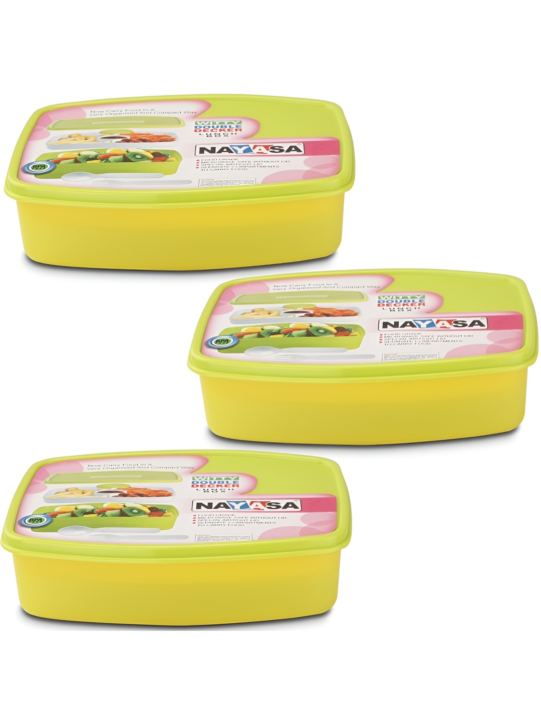 

Nayasa Green & Yellow 3 Pieces Double Decker Easy To Clean Lunch Box