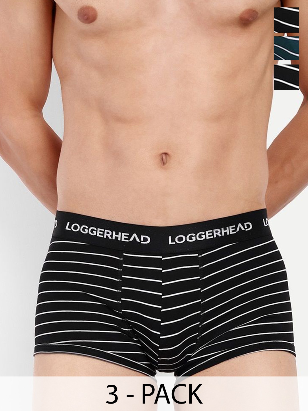 

LOGGERHEAD Pack Of 3 Striped Mid Rise Trunks - LHYT011-BLACK-ROYAL-navy-BLACK-ROYAL-navy