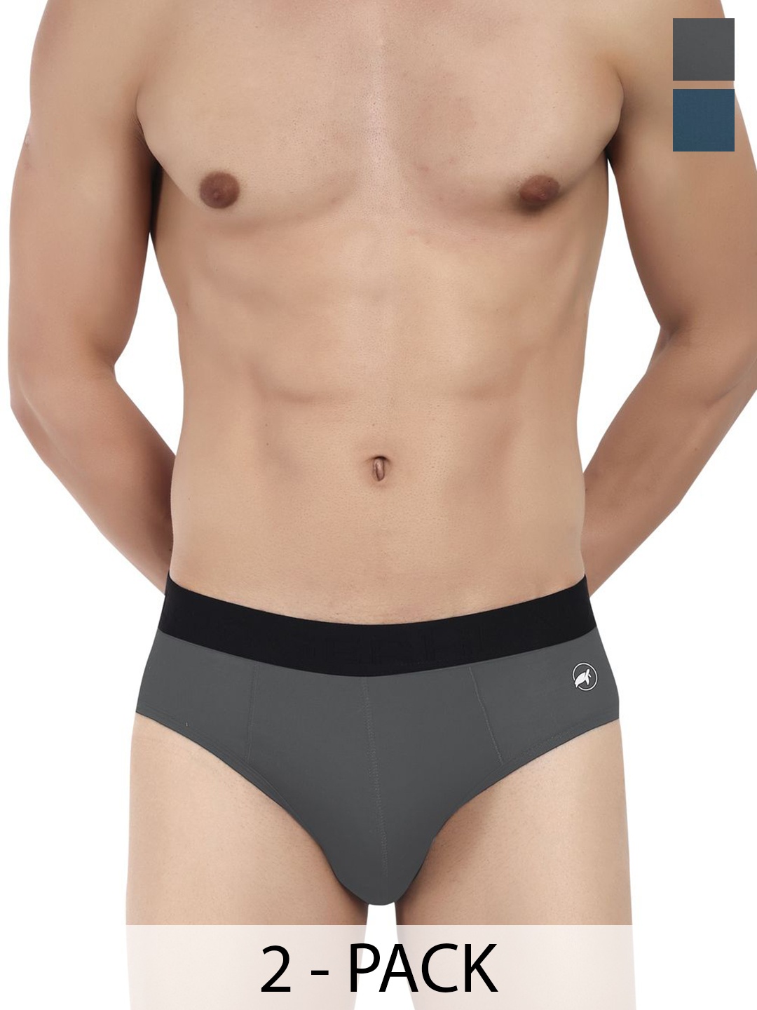 

LOGGERHEAD Pack Of 2 Cotton Mid-Rise Basic Briefs LHMB002-R.Blue-S.Grey