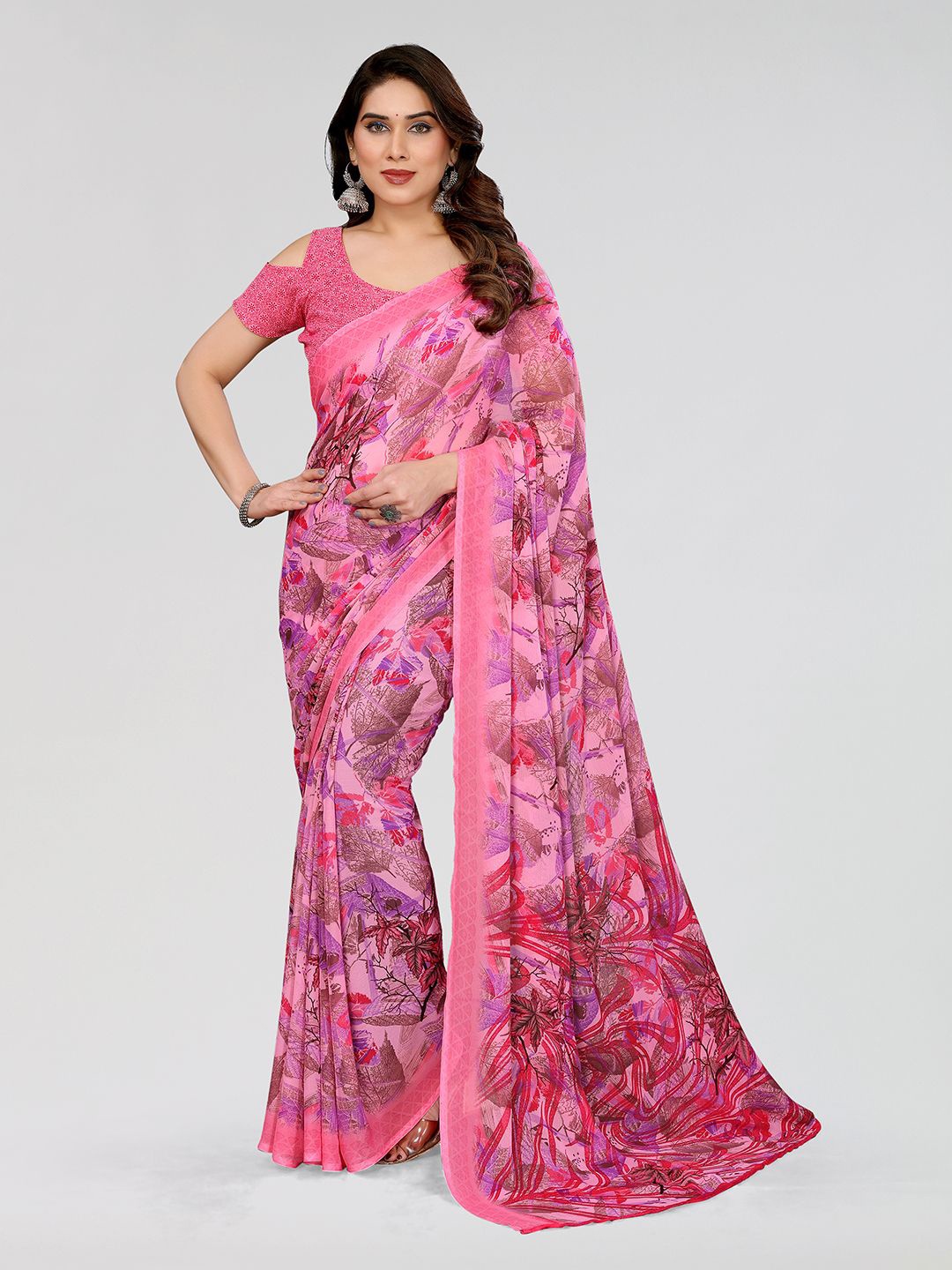 

Moda Rapido Ethnic Motifs Poly Georgette Saree, Pink