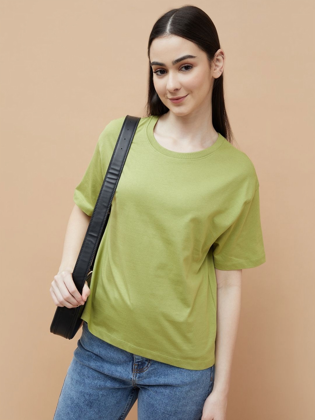 

Fame Forever by Lifestyle Women Solid Round Neck Cotton T-shirt, Green