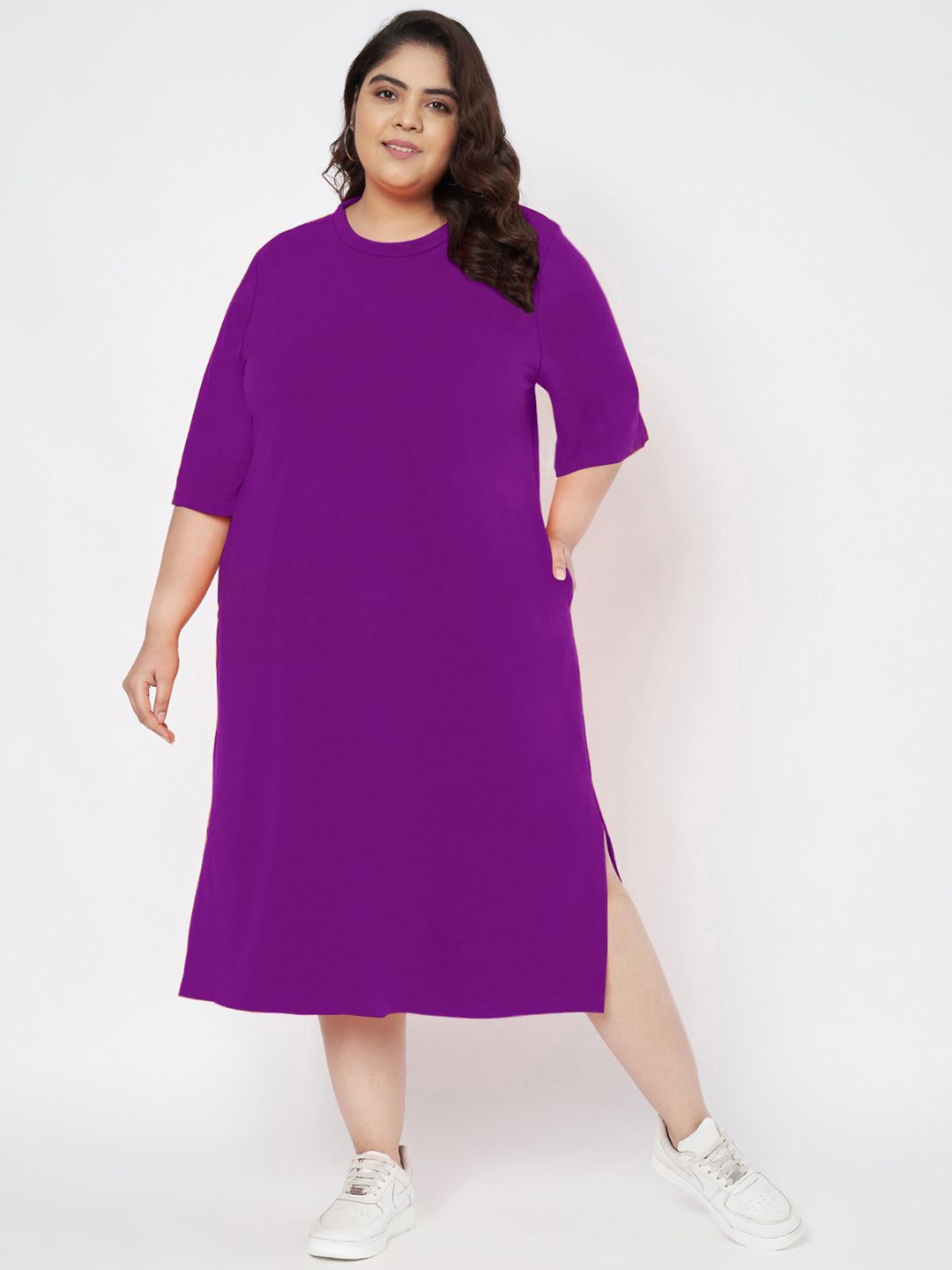 

BRINNS Women Plus size Cotton T-shirt Dress, Purple