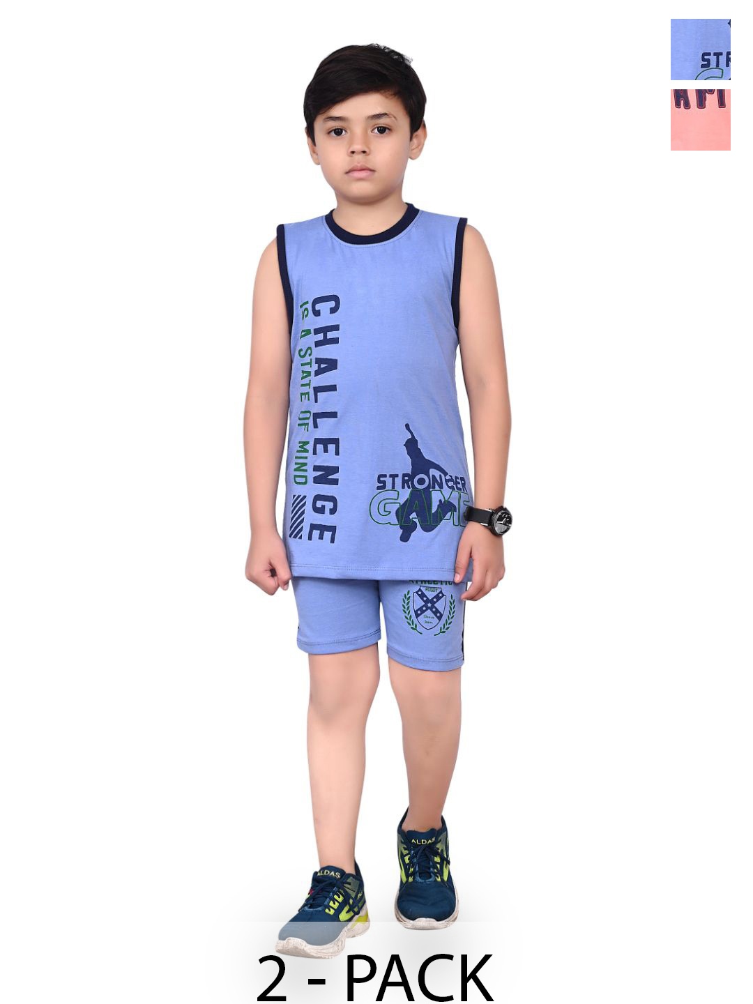 

INDIA FASHION FAB Boys Pack Of 2 Printed Pure Cotton T-shirt With Shorts, Blue