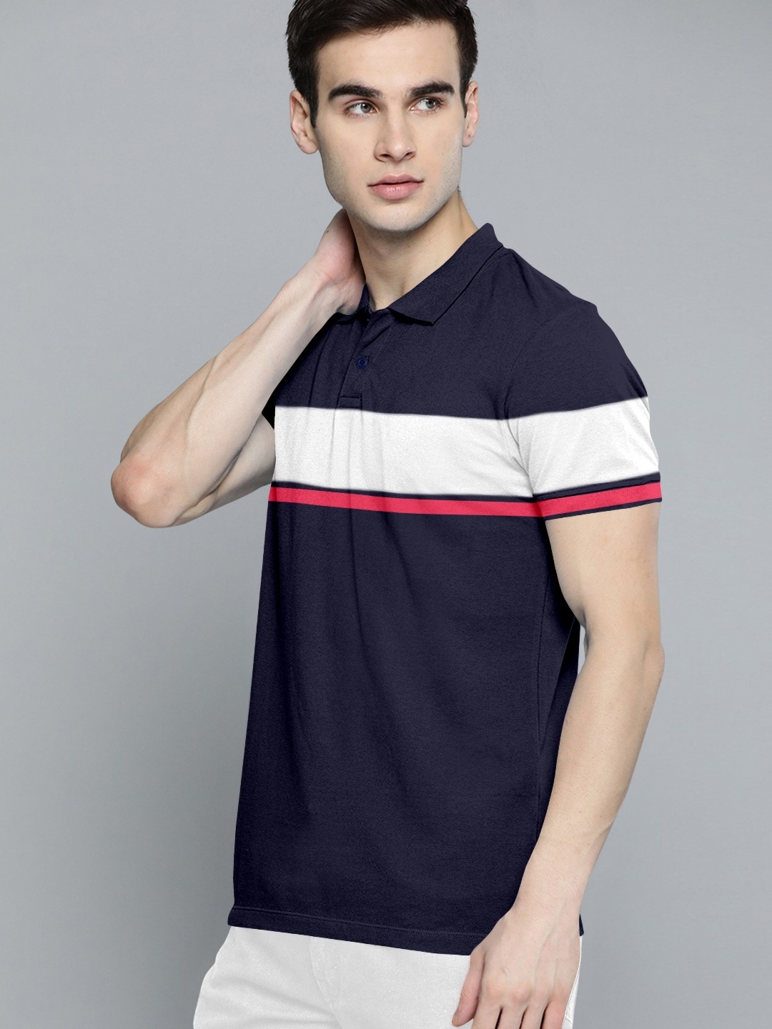 

Metronaut Men Colourblocked Polo Collar T-shirt, Navy blue