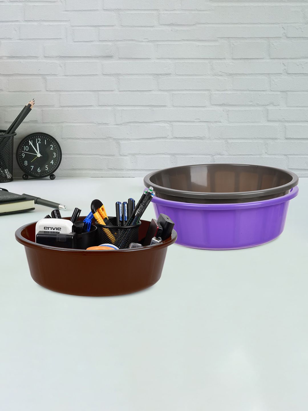 

Kuber Industries Purple & Black 3 Pieces Regular Desk Organisers