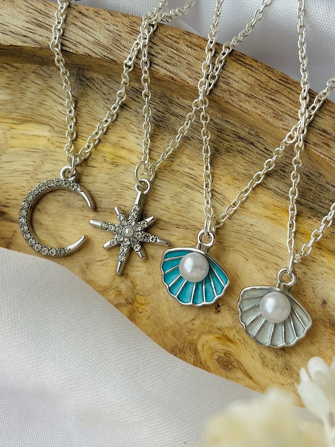 

Jewelsbysirani Set Of 4 Silver-Plated Artificial Stones Studded and Beaded Necklace