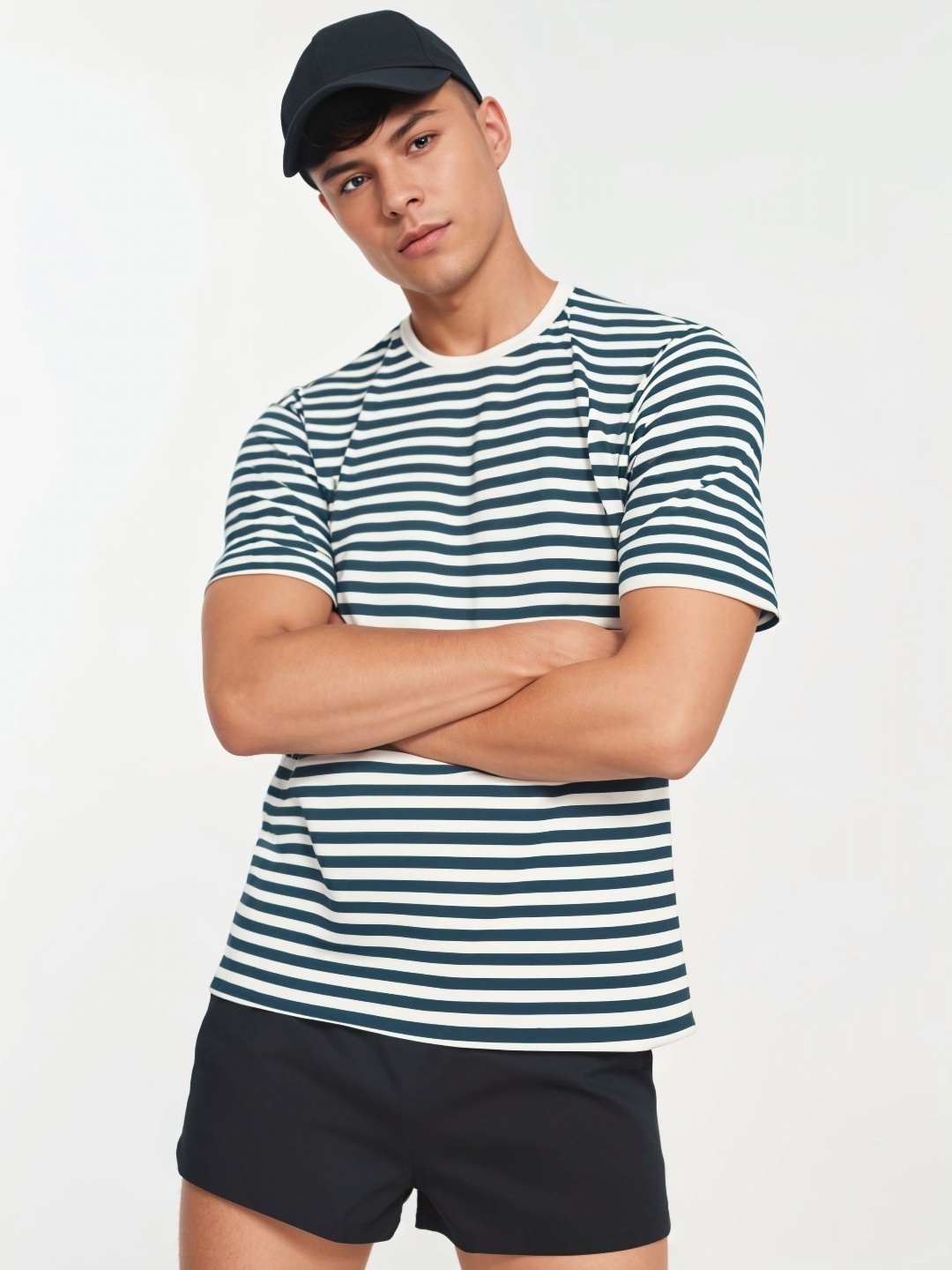 

MACK JONNEY Men Striped Round Neck Cotton Oversized T-shirt, Blue