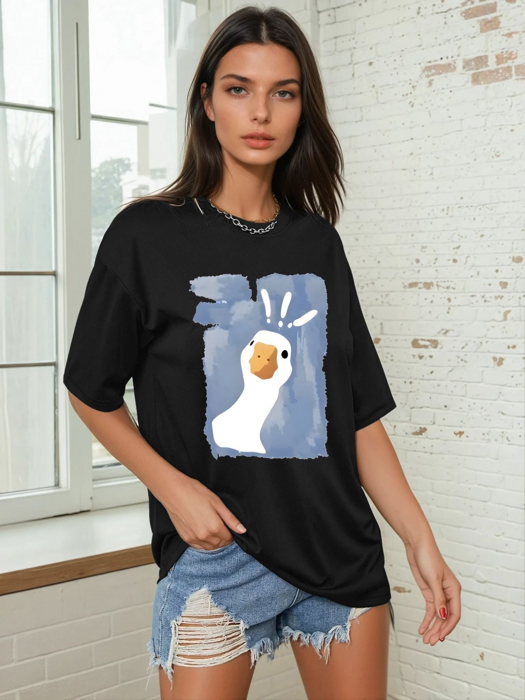 

CORSICA Women Graphic Printed Round Neck Oversized T-shirt, Black