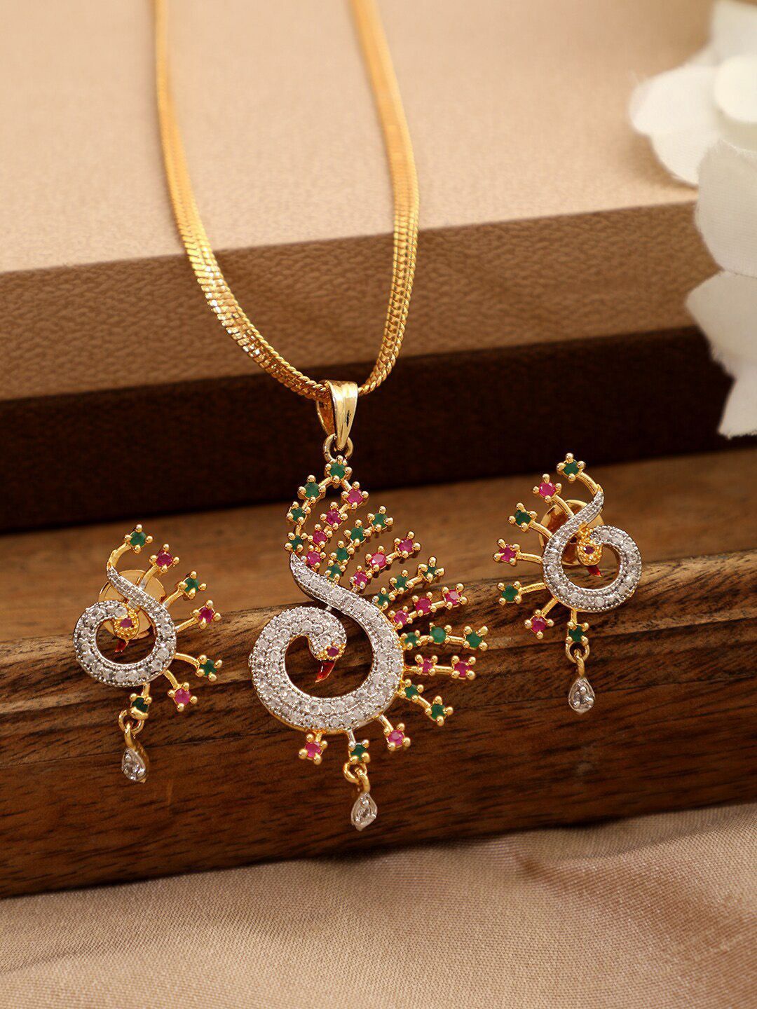 

Anouk Pink Gold Plated American Diamond Studded Jewellery Set