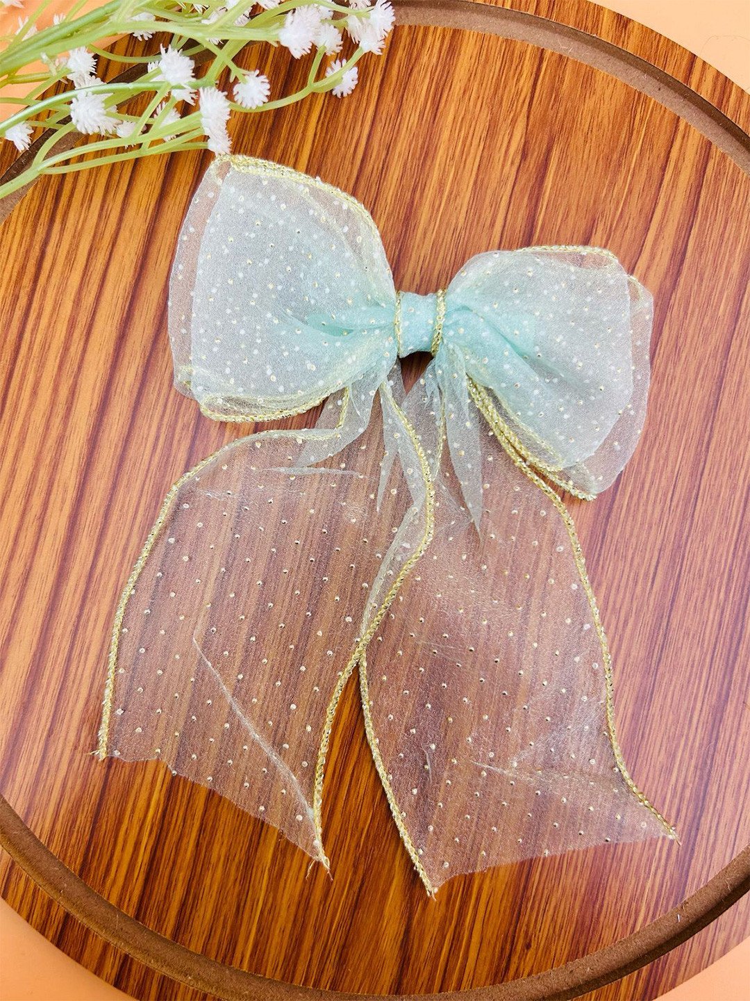

Radhya Accessories Golden Polka Dot Alligator Hair Bow Clip, Green