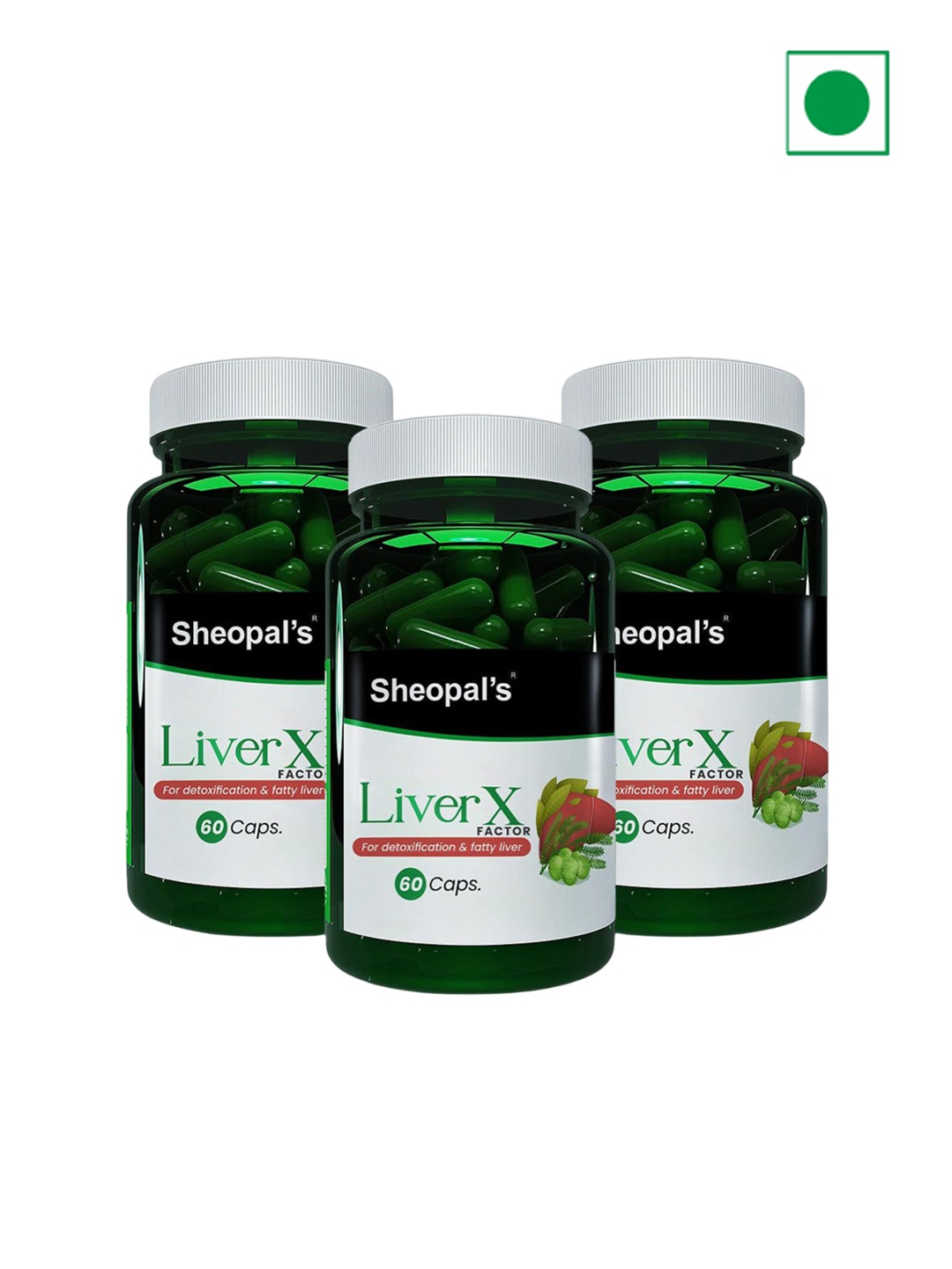 

Sheopal's Set Of 3 Liver X Capsules For Liver Detox - 60 Capsules Each, Green