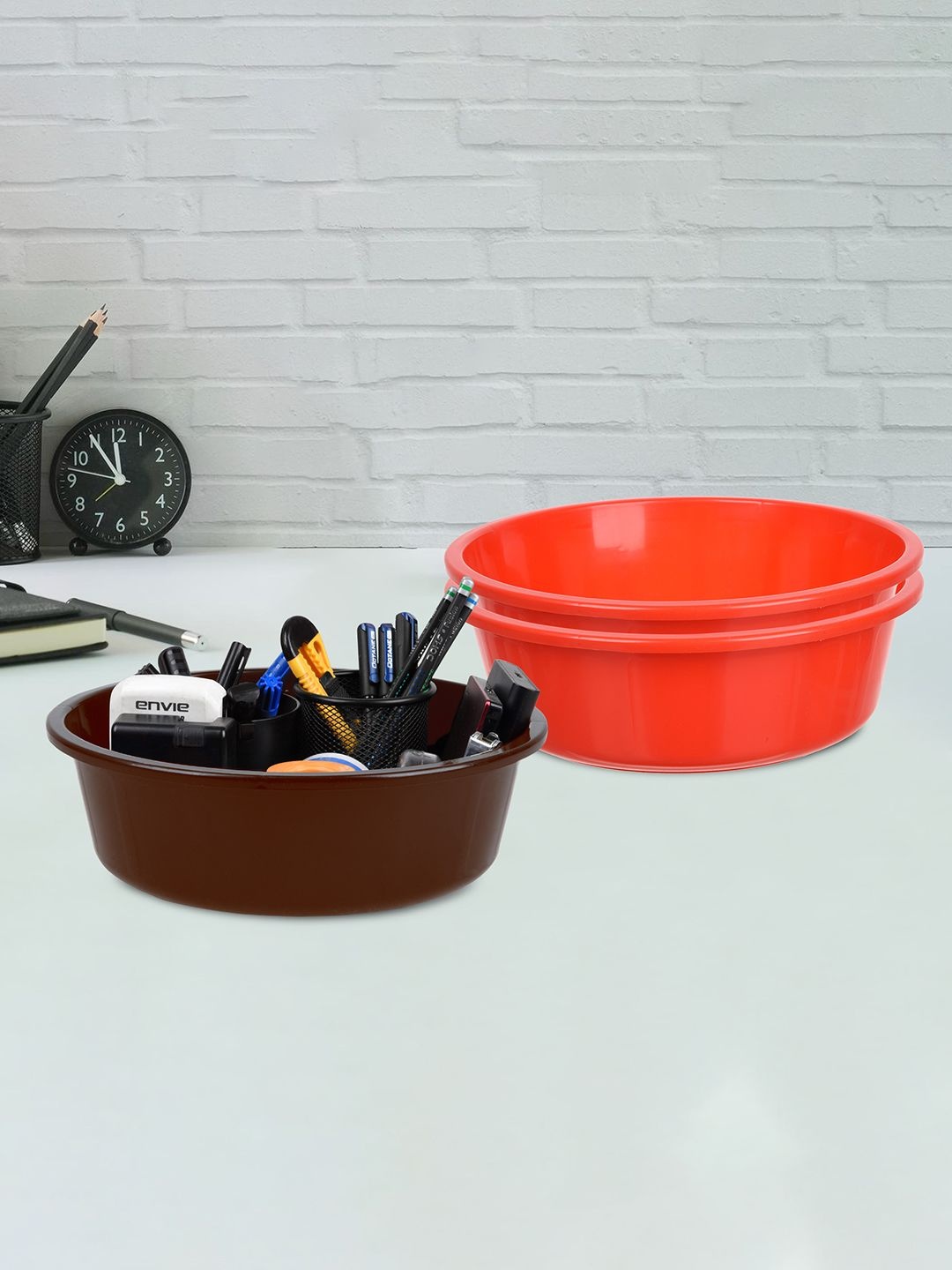 

Kuber Industries Red & Brown 3 Pieces Regular Desk Organisers 6L Each