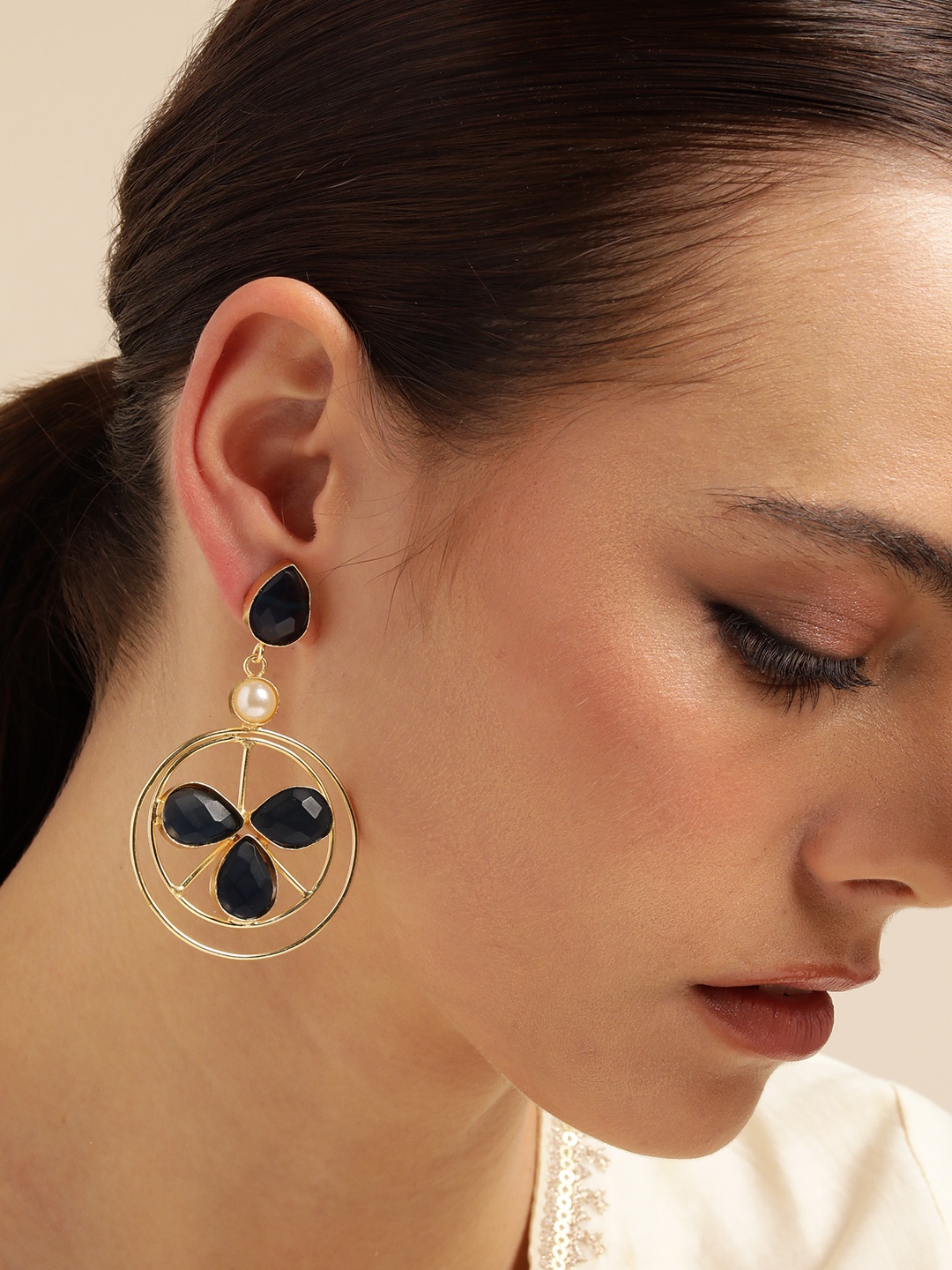 

Anouk Gold Plated Beaded Contemporary Drop Earrings, Blue
