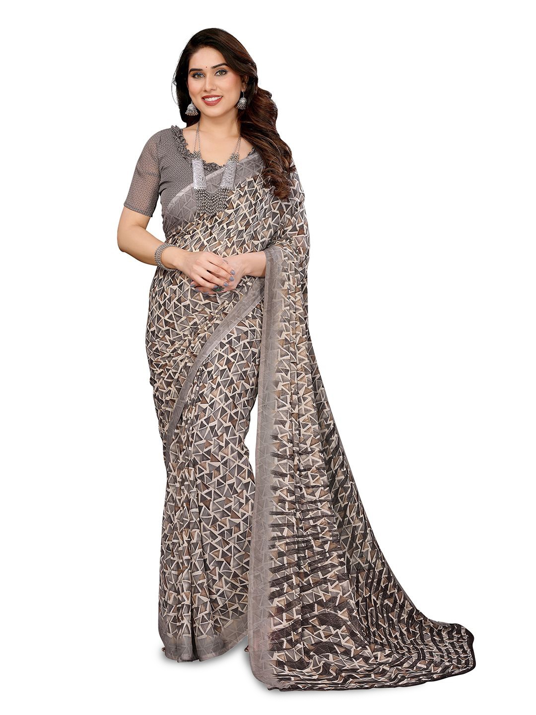 

Moda Rapido Poly Georgette Saree, Brown