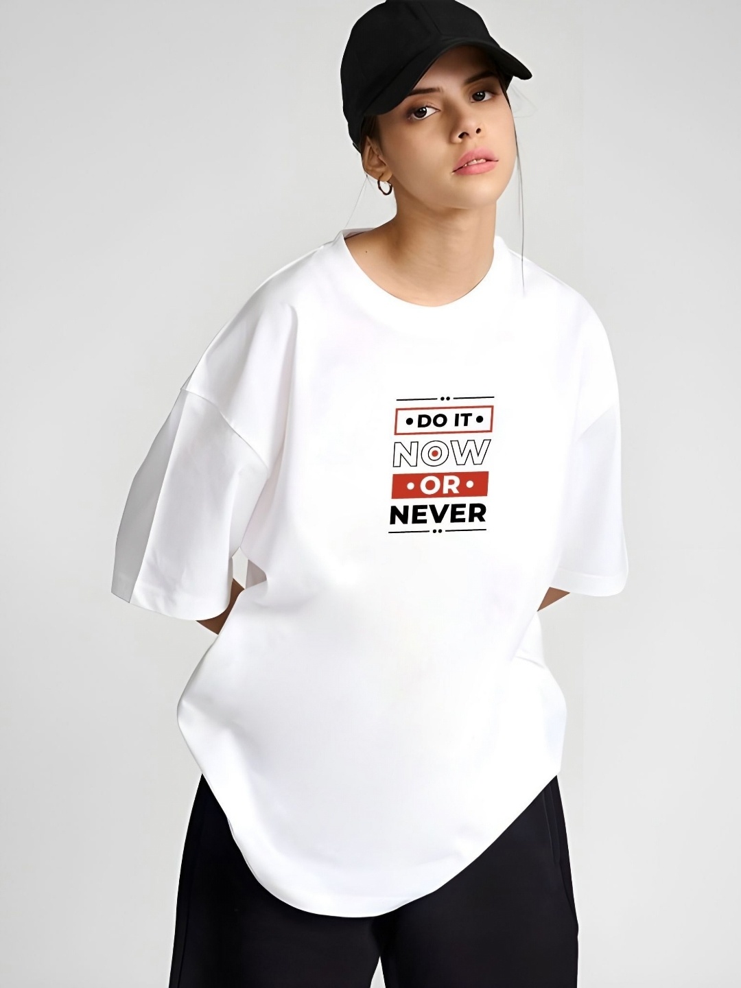 

Moda Rapido Women Typography Printed Round Neck Cotton Oversized T-shirt, White