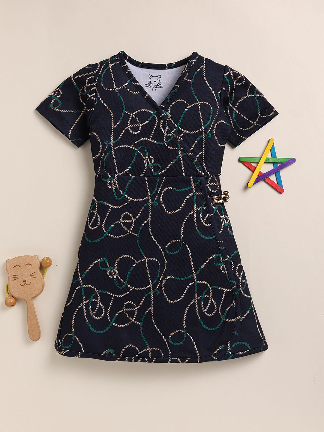 

YK Print Fit & Flare Dress, Blue