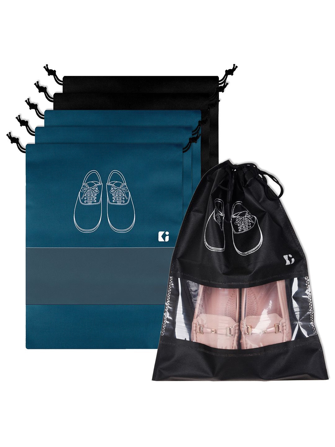 

Kuber Industries Navy Blue & Black 6 Pieces Printed Non-Woven Shoe Covers