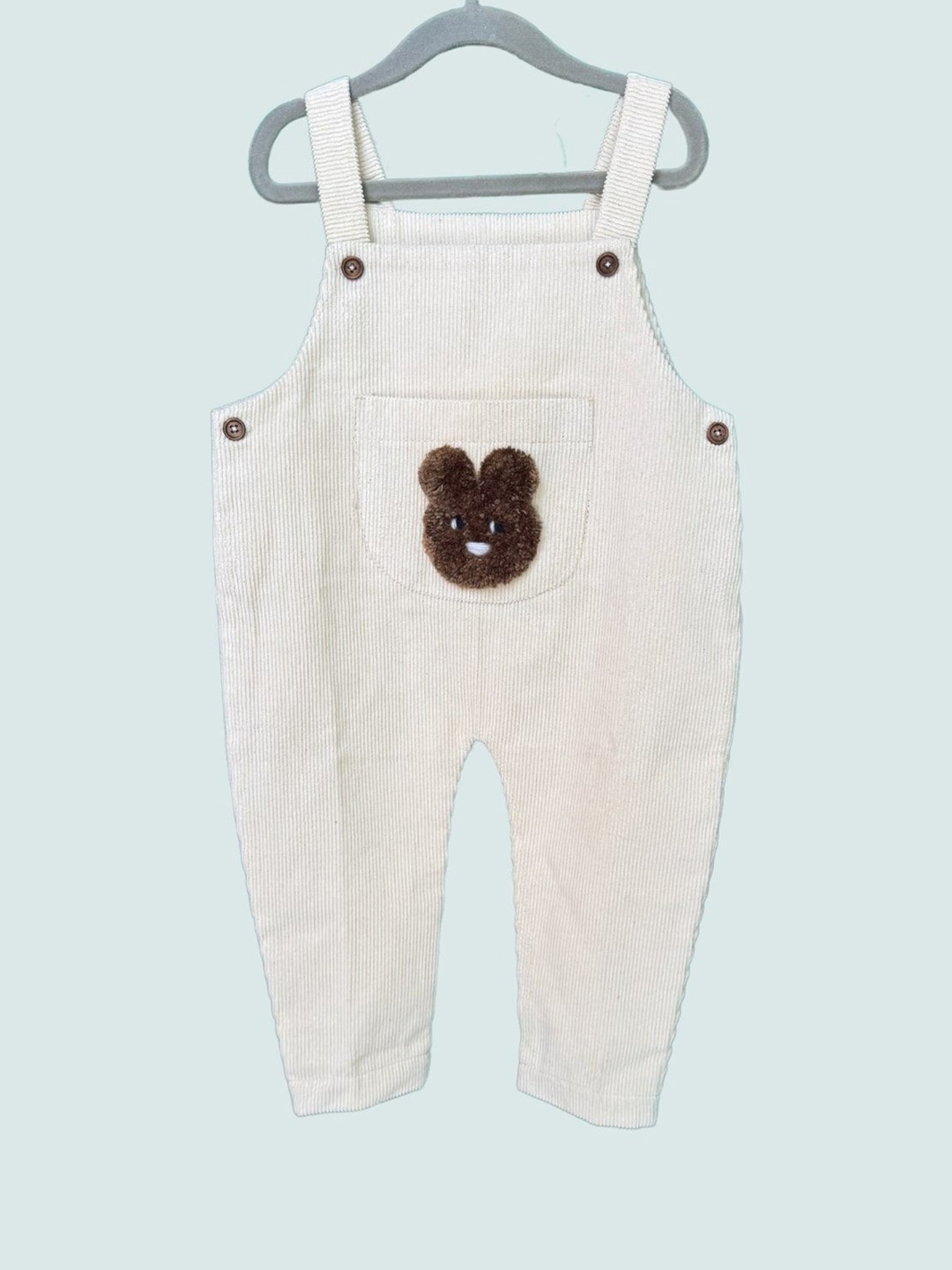 

BAESD Unisex Kids Cotton Brownie Bear Dungarees, White