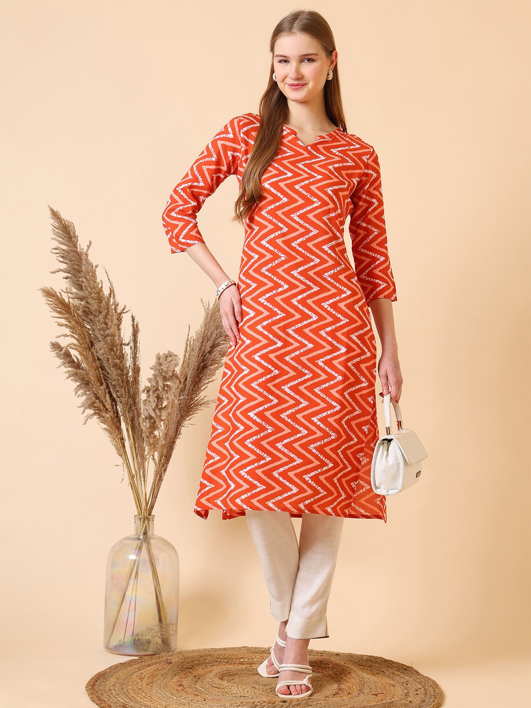 

SANGOURI Floral Printed Kurti, Orange