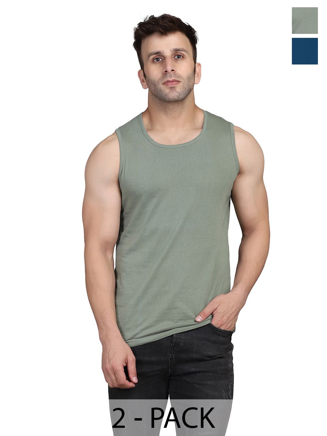 

Woostro Pack Of 2 Cotton Gym Vest, Green