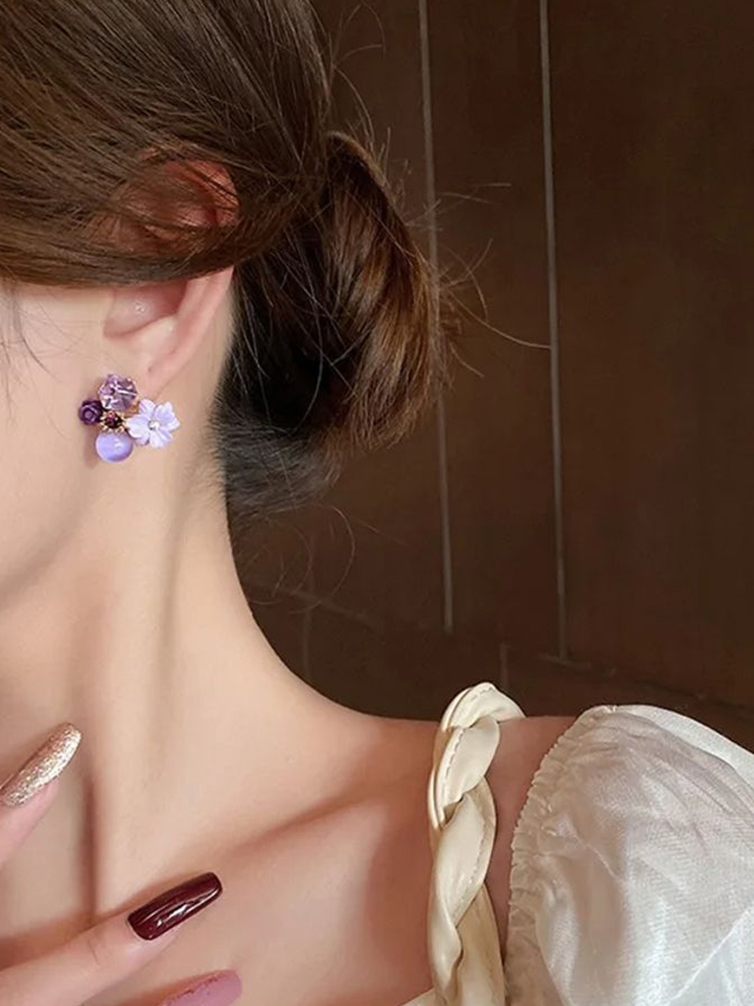

Celestique Korean Artificial Stones Studded Contemporary Shaped Studs, Purple