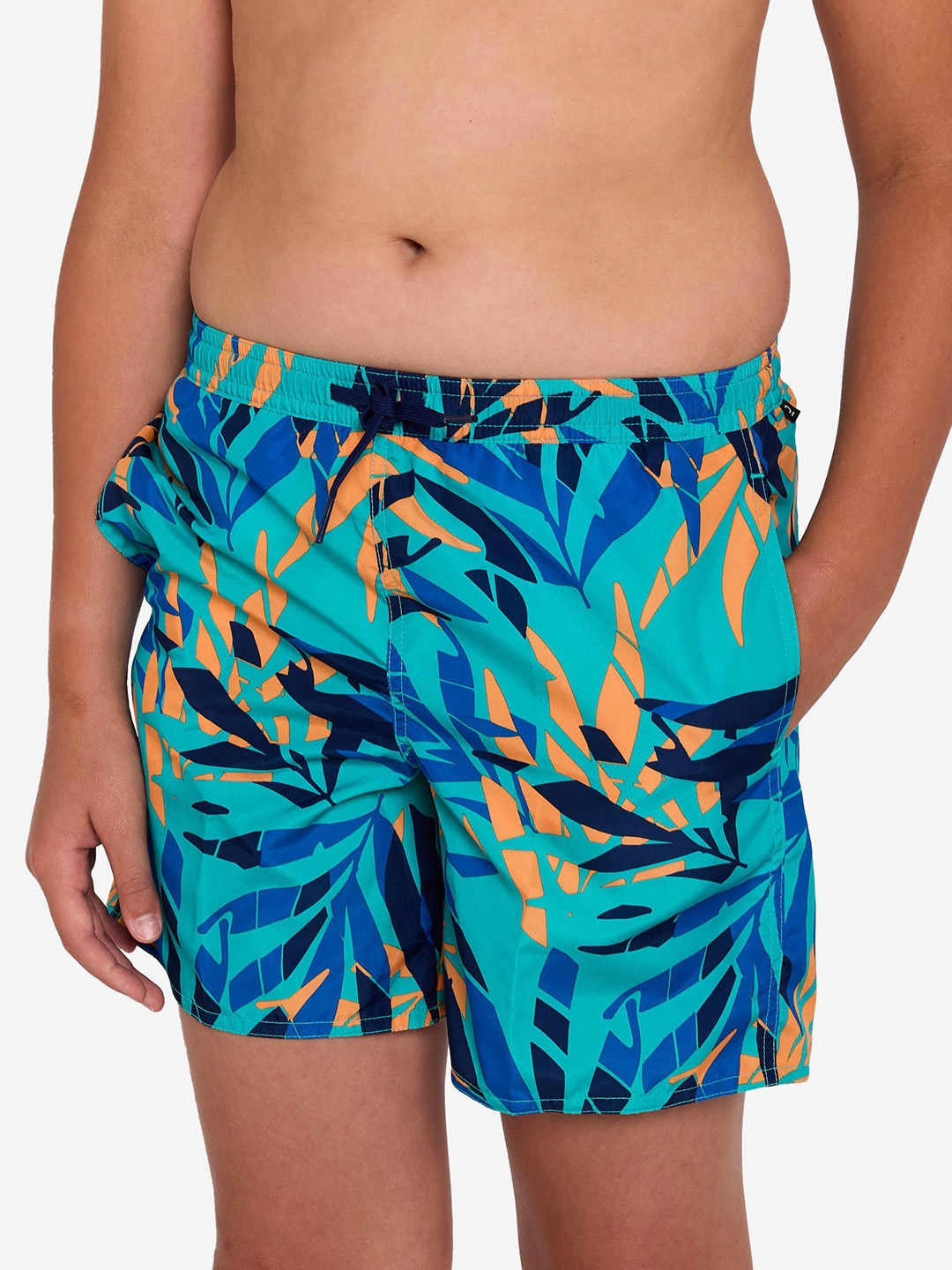 

OLAIAN By Decathlon Boys Printed Surfing Swim Shorts, Turquoise blue