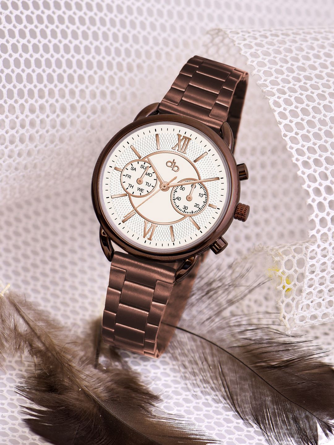

DressBerry Women Dial & Stainless Steel Bracelet Style Straps Analogue Watch HOBDB-271-CF, Coffee brown