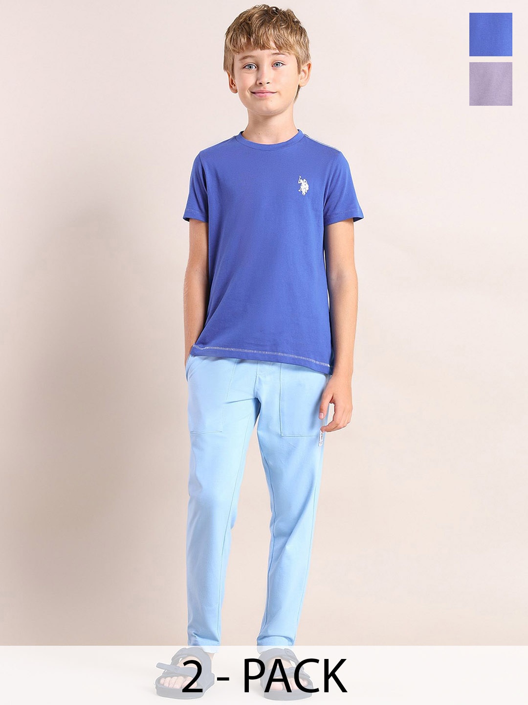 

U.S. Polo Assn. Kids Boys Pack Of 2 Comfort Fit Pure Cotton Lounge T-Shirts, Blue