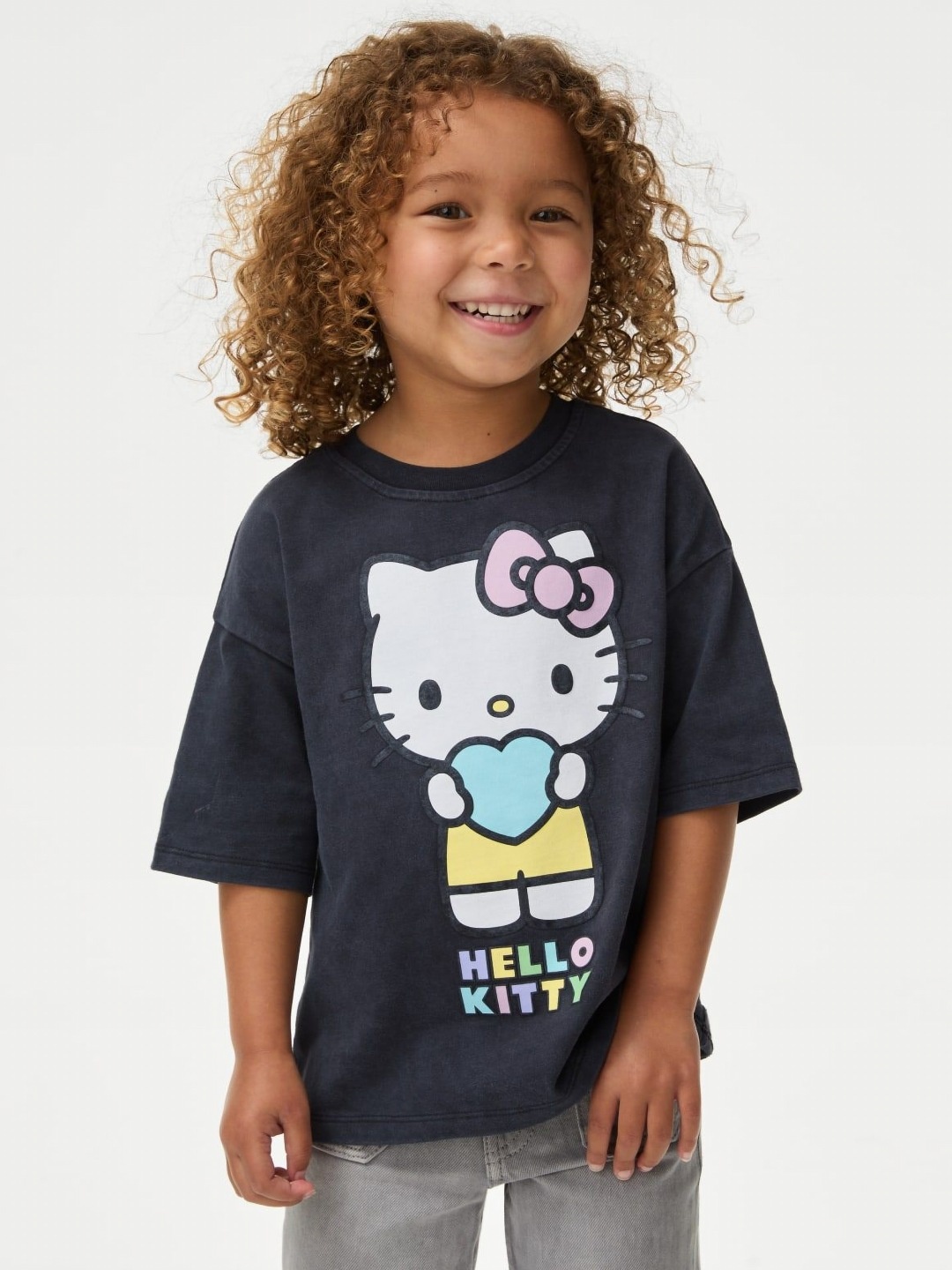 

Marks & Spencer Girls Hello Kitty Graphic Printed Round Neck Cotton T-shirt, Black