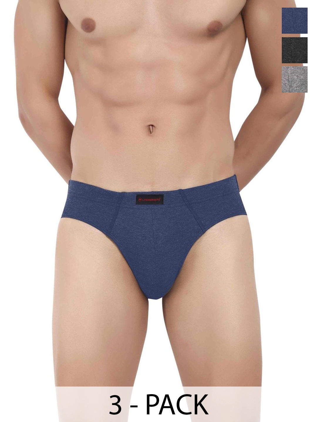 

LOGGERHEAD Pack Of 3 Cotton Hipster Briefs LHCB001-BLACK-GREY-NAVY BLUE