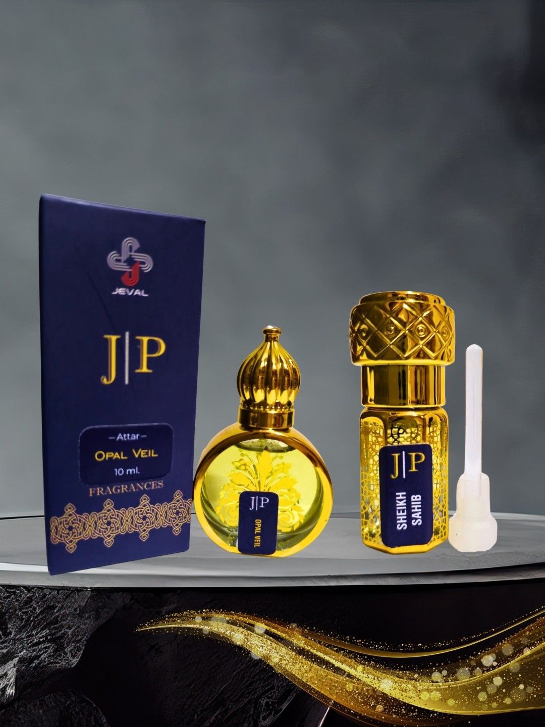 

Jeval Set Of 2 Opal Veil - 10 ml & Sheikh Sahib - 3 ml Alcohol Free Roll On Attar, Gold