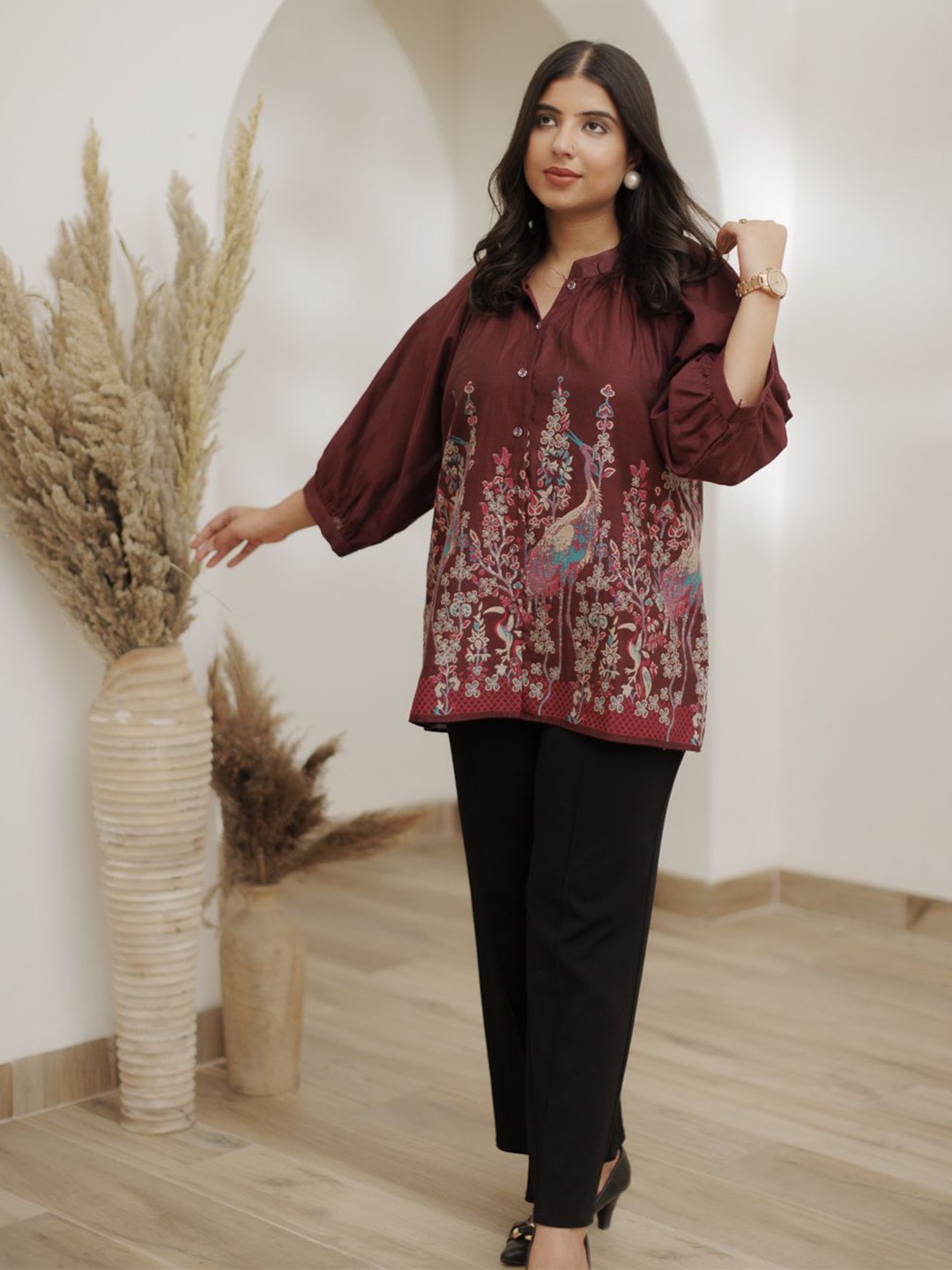 

KIDAR Women Comfort Opaque Printed Casual Shirt, Maroon