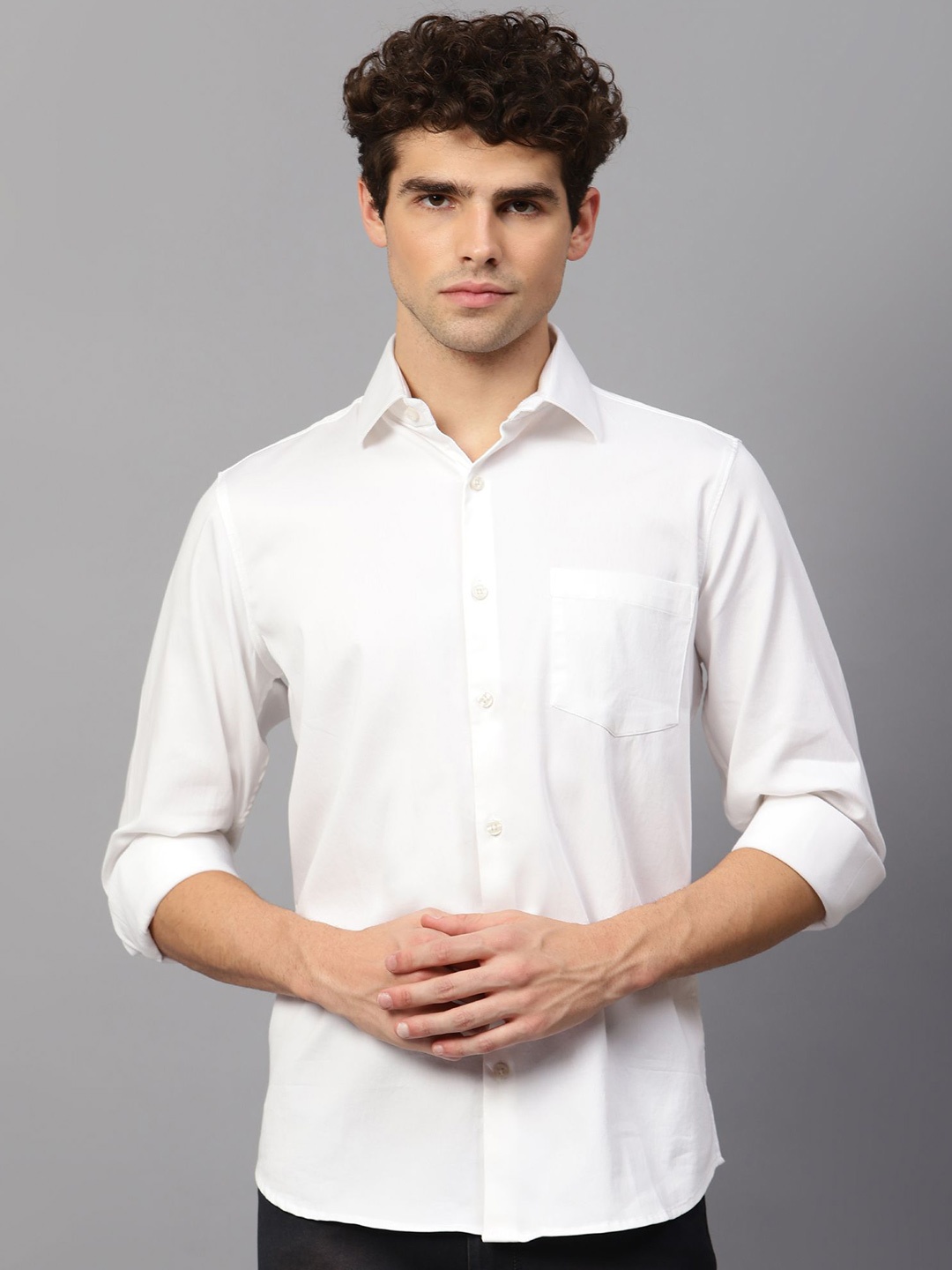 

AMSWAN Men Spread Collar Solid Cotton Casual Shirt, White