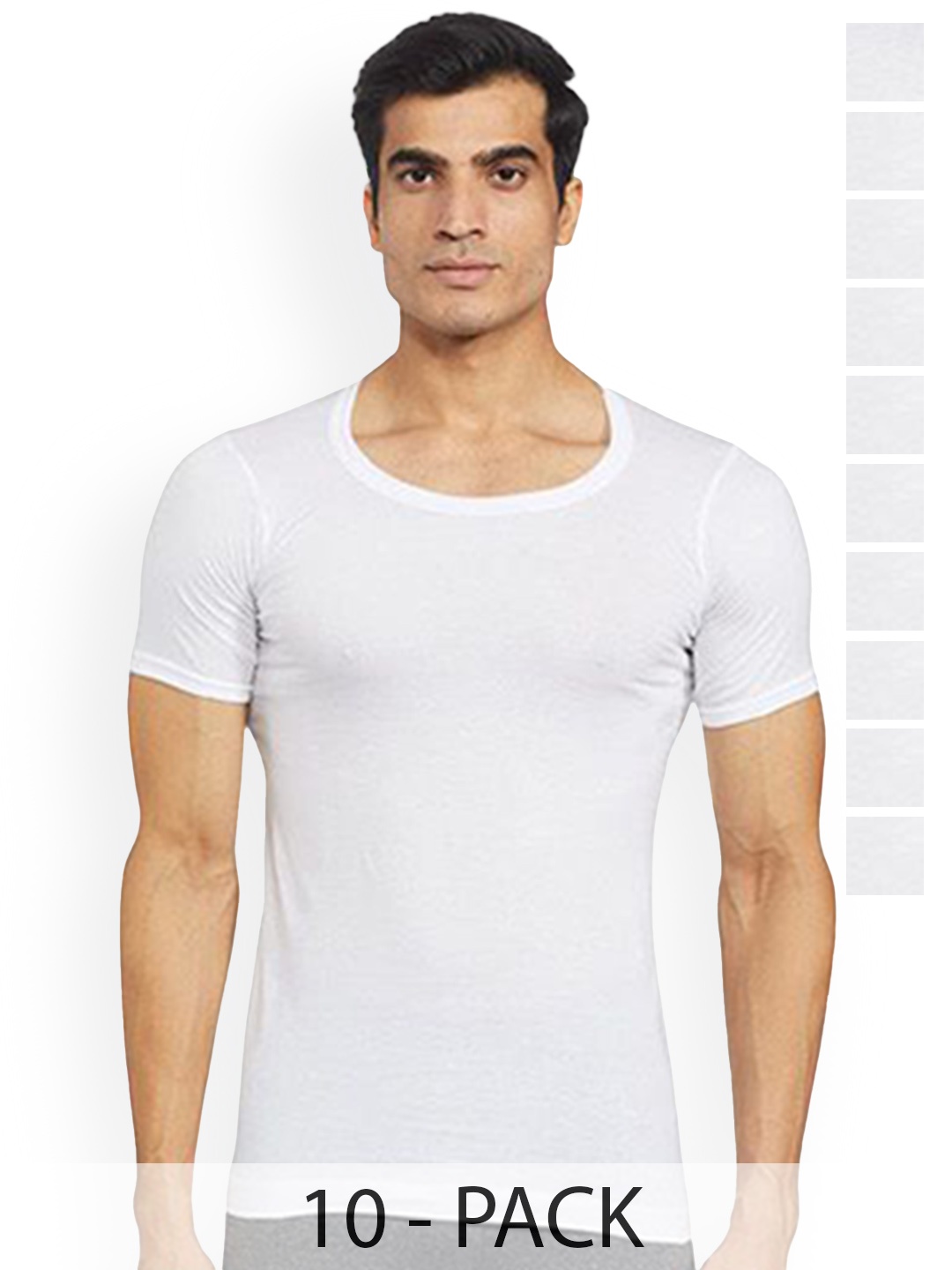 

Rupa Pack Of 10 Pure Cotton Innerwear Vests - Frontline-Sky-White-RNS-10-80