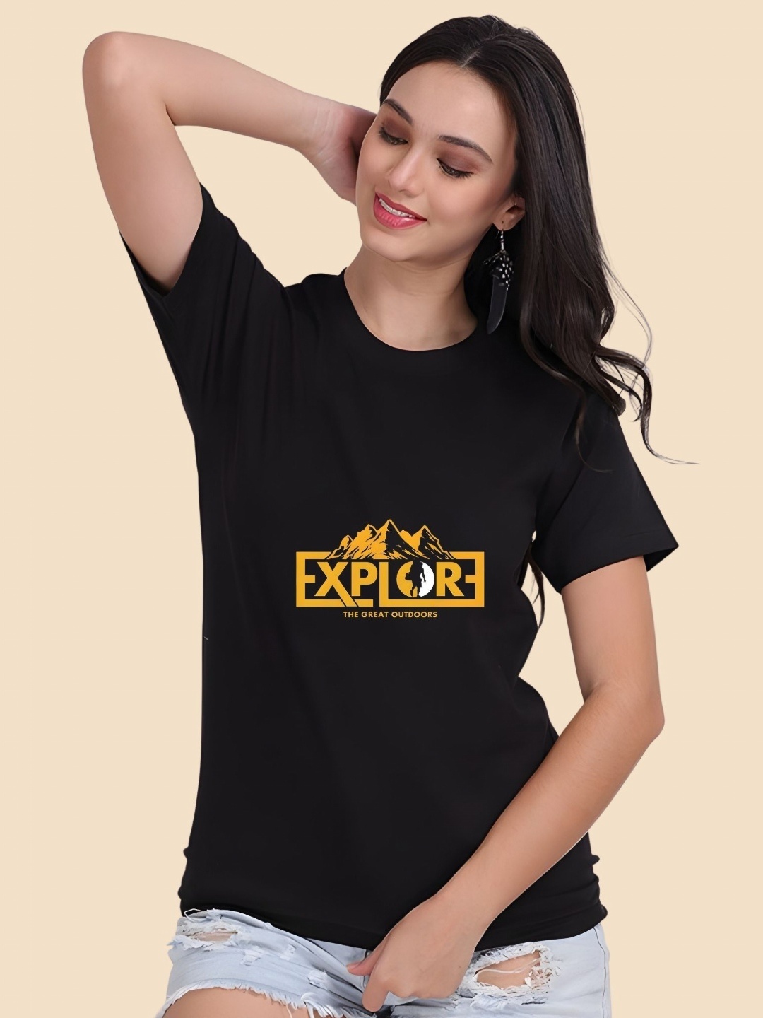 

SZN Women Drop-Shoulder Sleeves T-shirt, Black