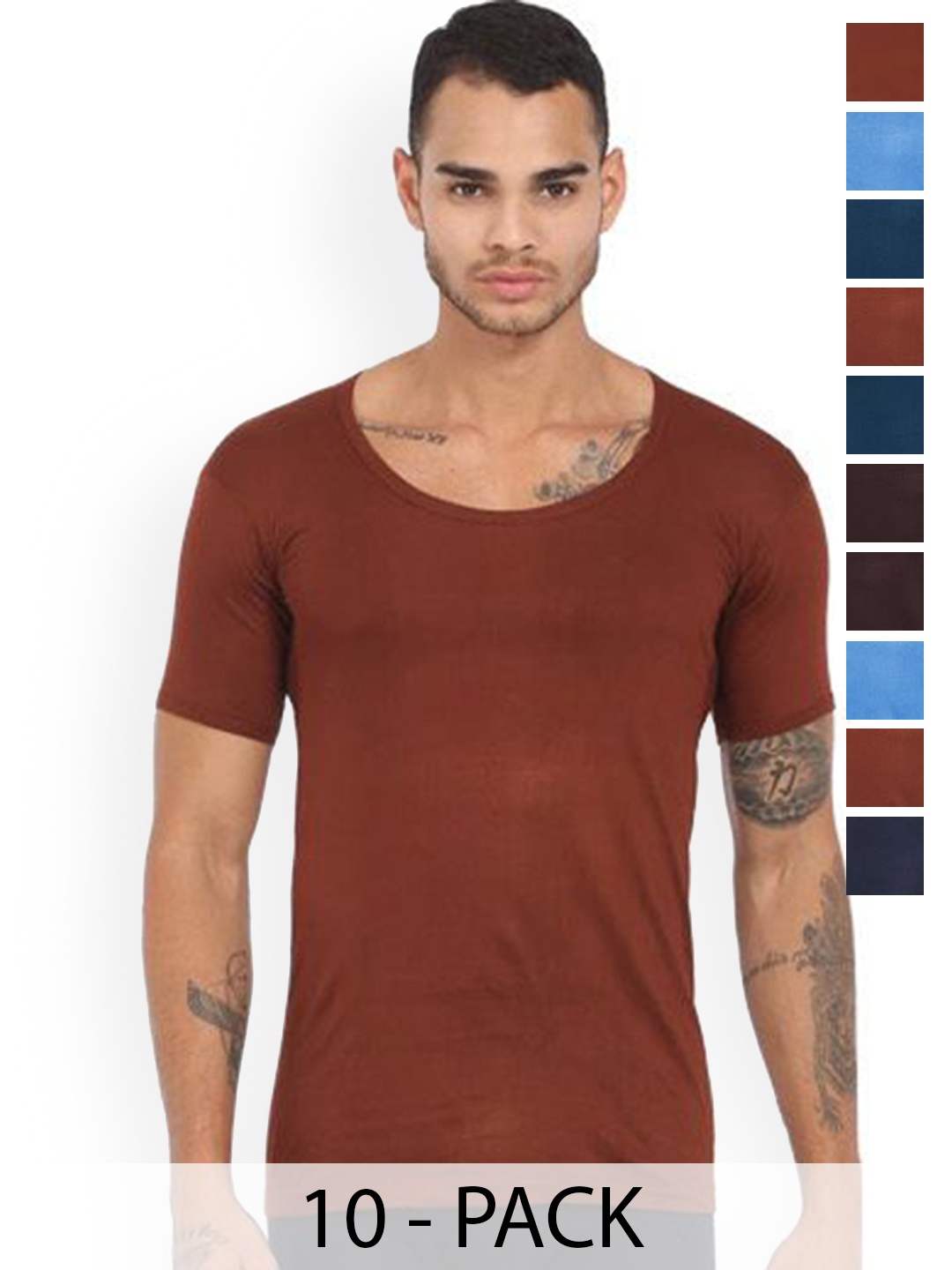 

Rupa Pack Of 10 Assorted Pure Cotton Under Shirt Vests Frontline-Color-Asst-RNS-10-85