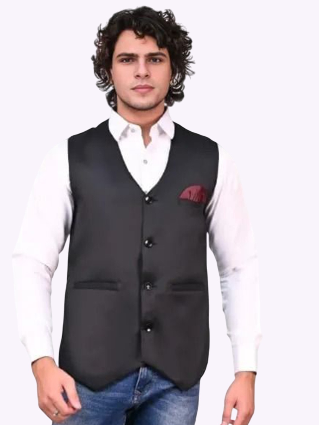

Eliq V-Neck Single-Breasted Velvet Waistcoat With Pocket Square, Black