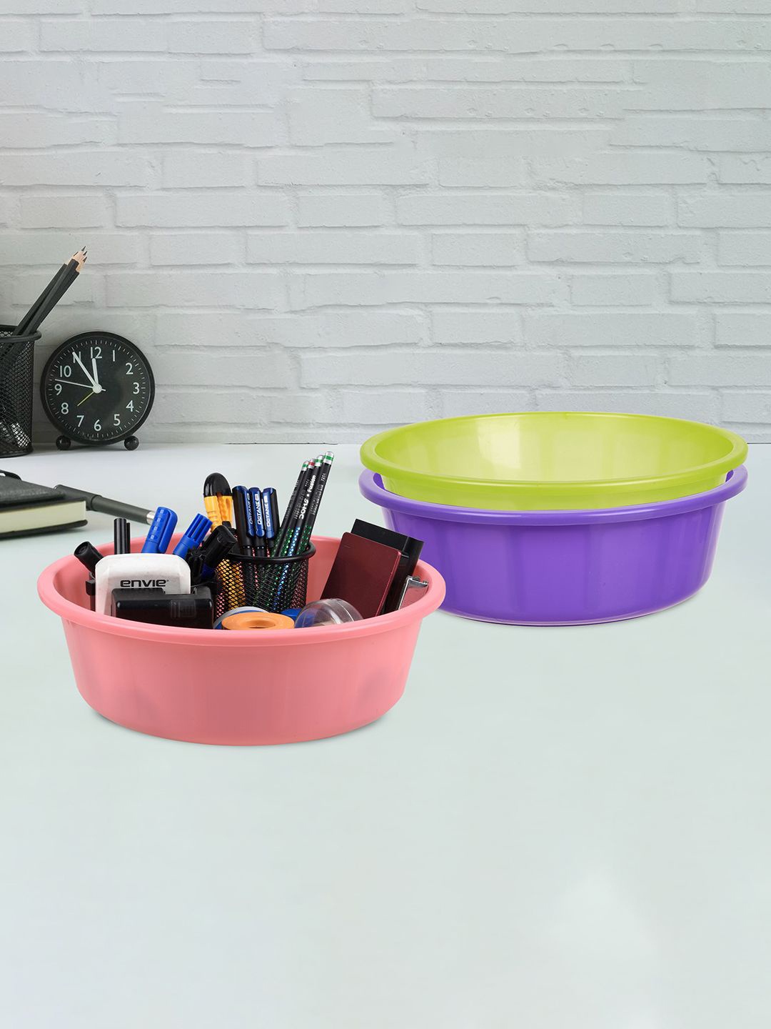 

Kuber Industries Purple & Green Pack of 3 Multipurpose Storage Organizer Tub