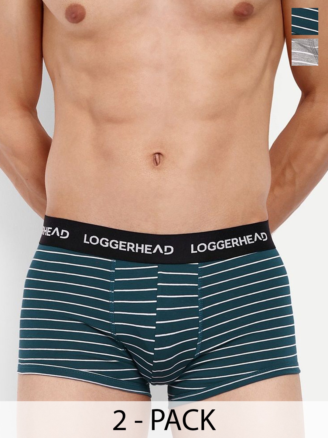 

LOGGERHEAD Pack Of 2 Striped Mid Rise Trunks - LHYT011-ROYAL-GREY-ROYAL-GREY