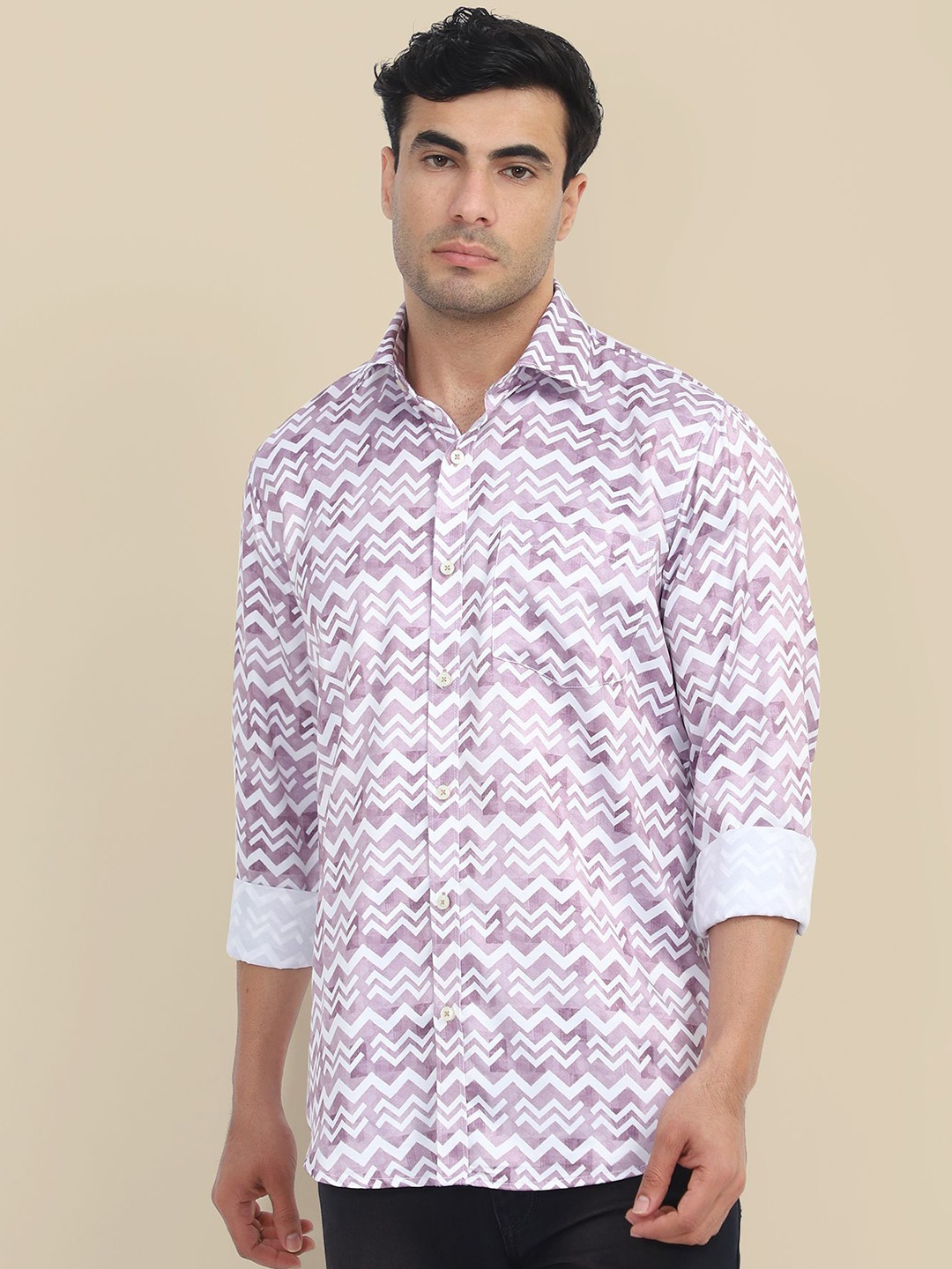 

AMSWAN Men Opaque Printed Casual Shirt, Pink