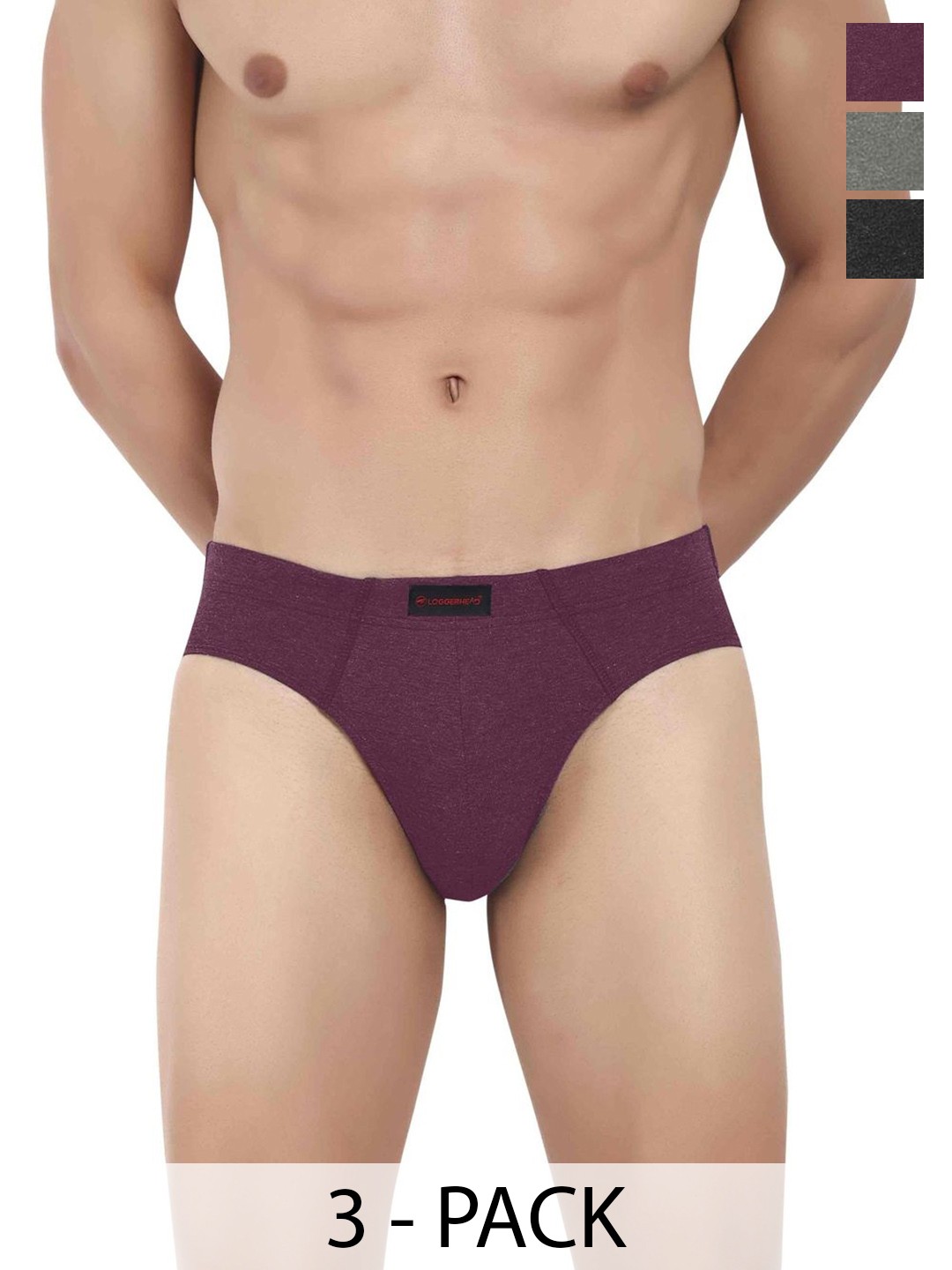 

LOGGERHEAD 3-Pcs Cotton Mid-Rise Basic Briefs LHCB001-BLACK-GREY-WINE, Maroon