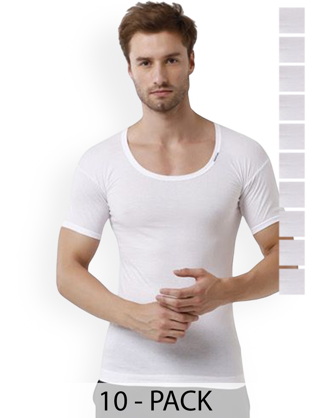 

Rupa Pack Of 10 Pure Cotton Under Shirt Vests Frontline-White-Vest-RNS-10-85