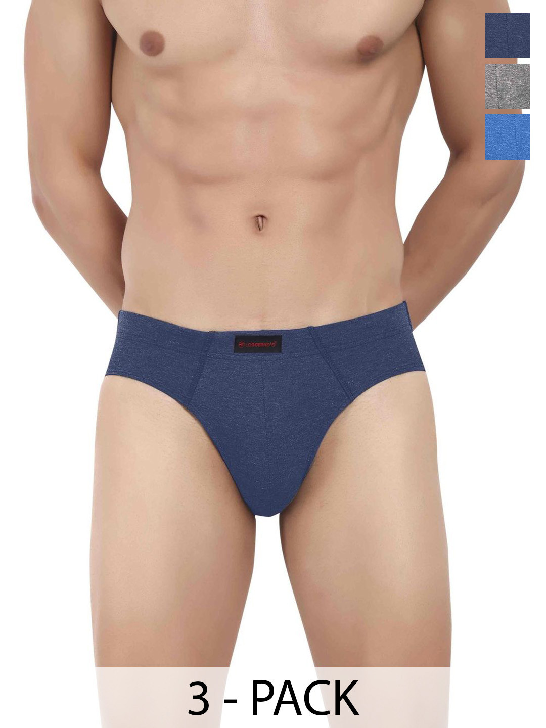 

LOGGERHEAD Pack Of 3 Cotton Hipster Briefs LHCB001-BLUE-DARK GREY-NAVY BLUE