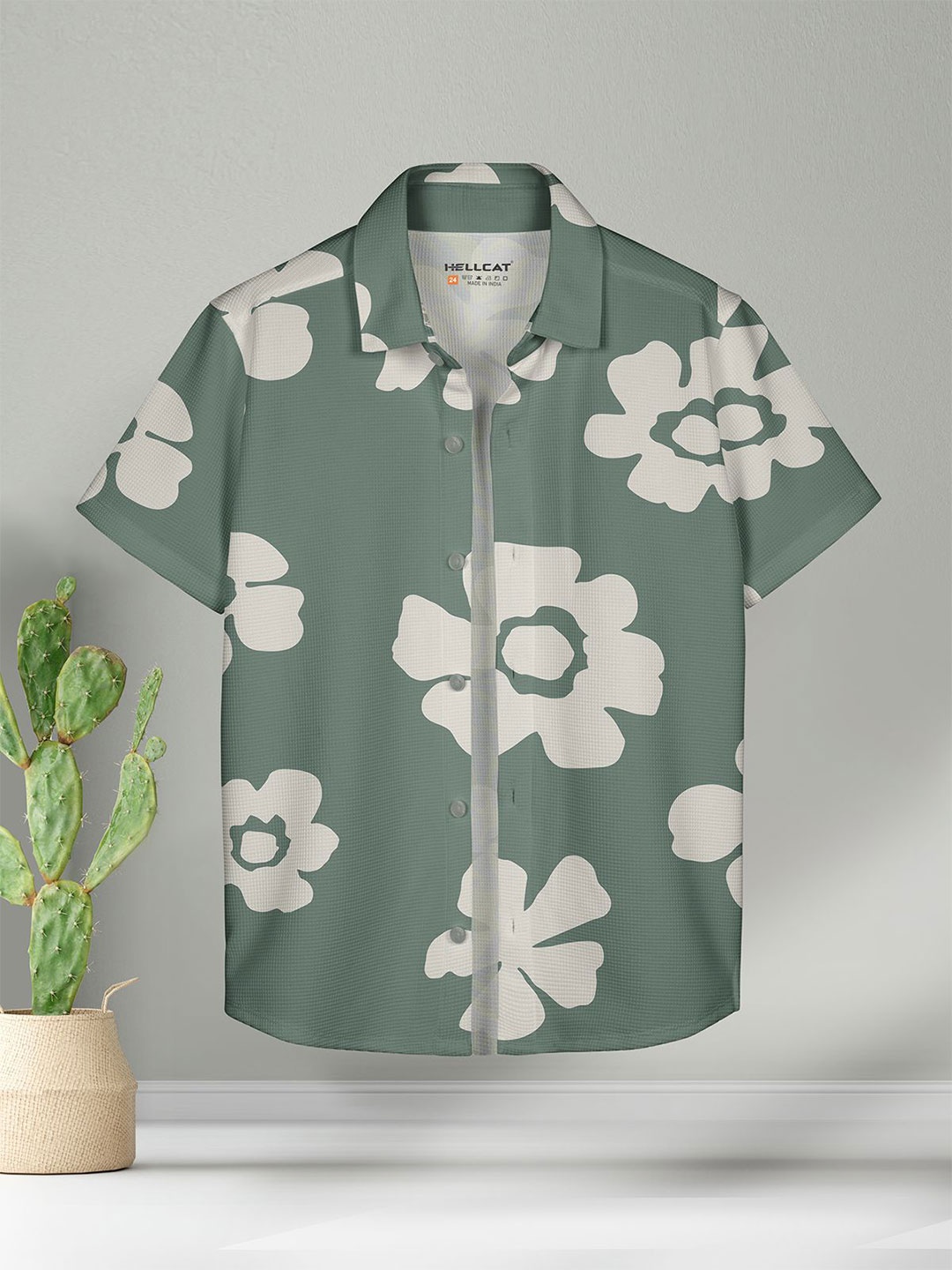 

HELLCAT Boys Spread Collar Floral Printed Cotton Casual Shirt, Green