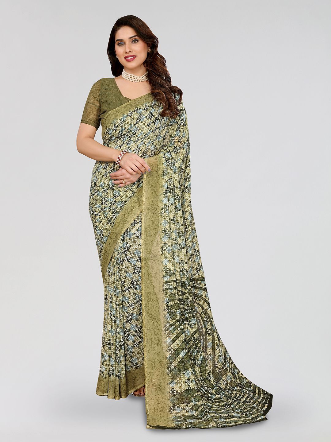 

Moda Rapido Floral Poly Georgette Saree, Green