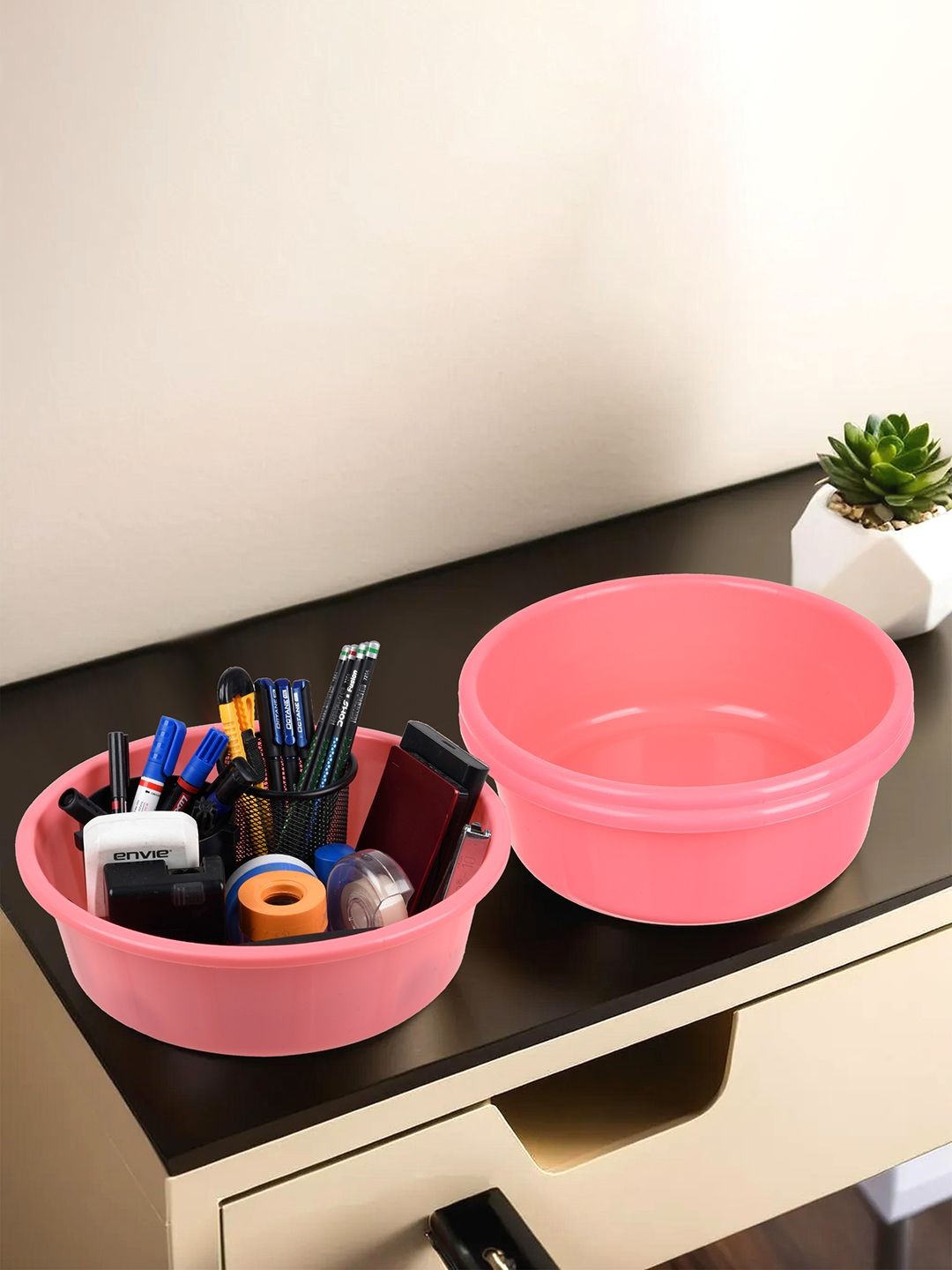 

Kuber Industries Pink Pack of 3 Multipurpose Storage Organizer Tub
