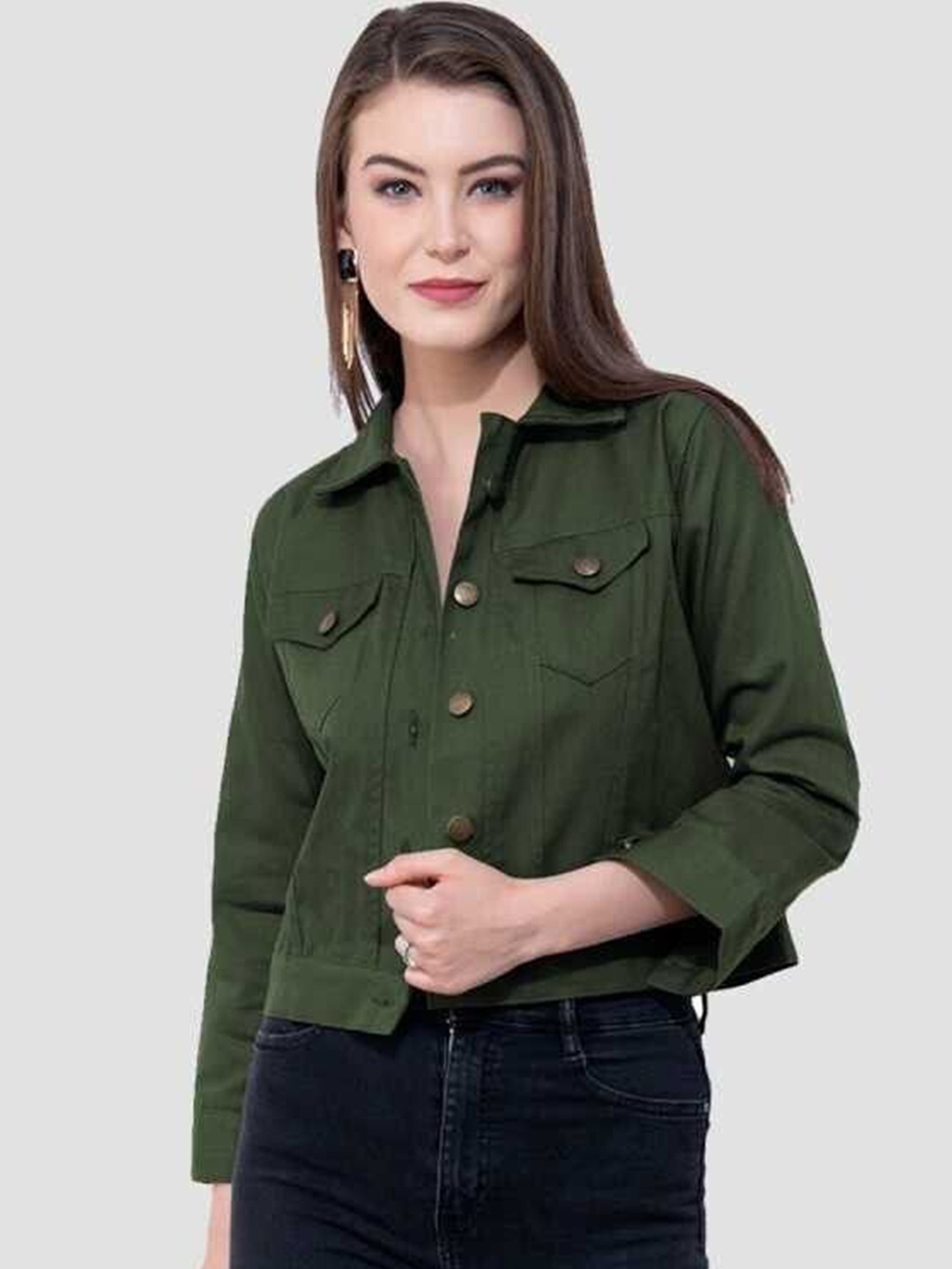 

KASHIAN Women Denim Jacket, Olive