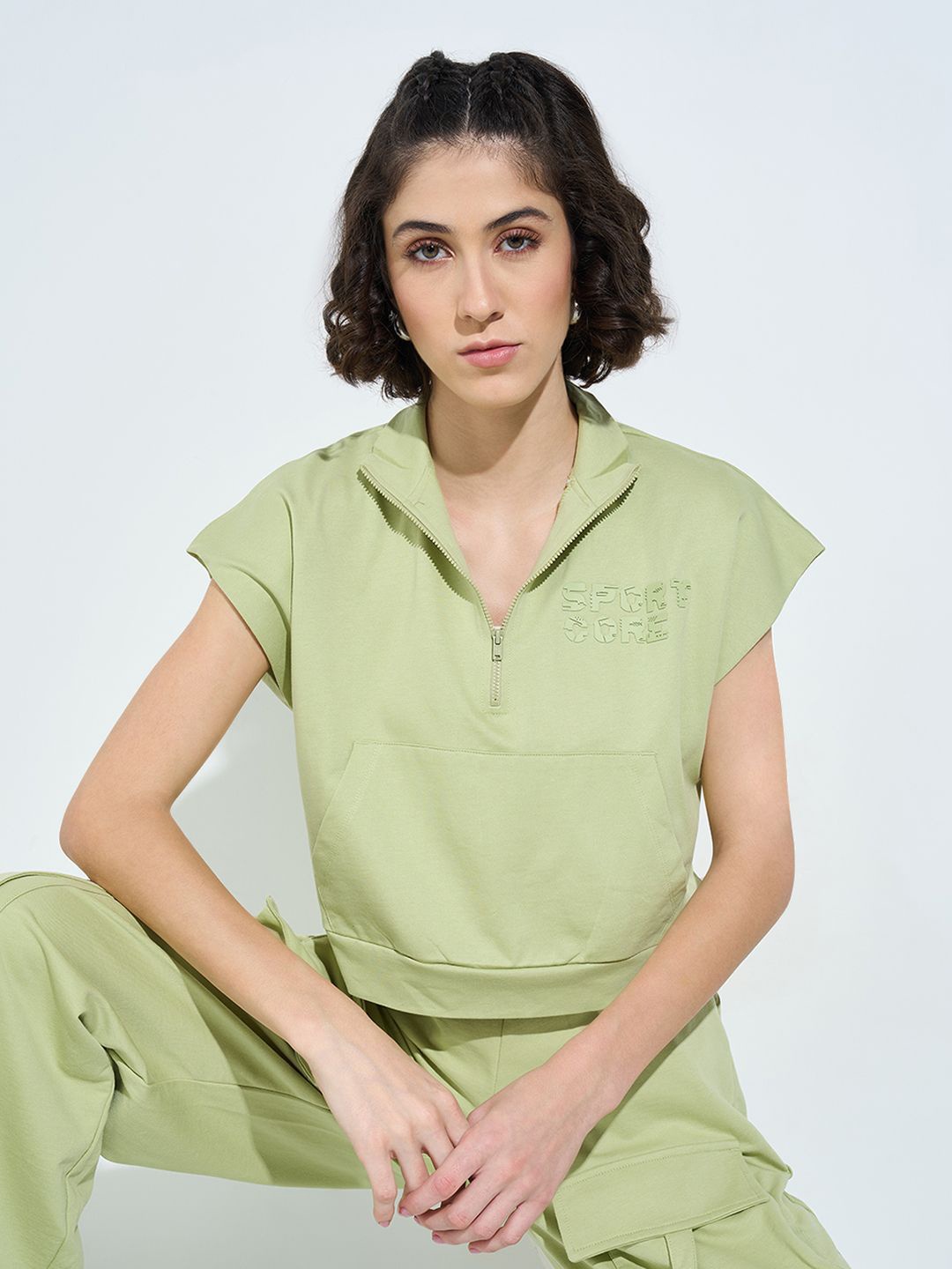 

Ajile by Pantaloons Extended Sleeves Cotton Top, Olive